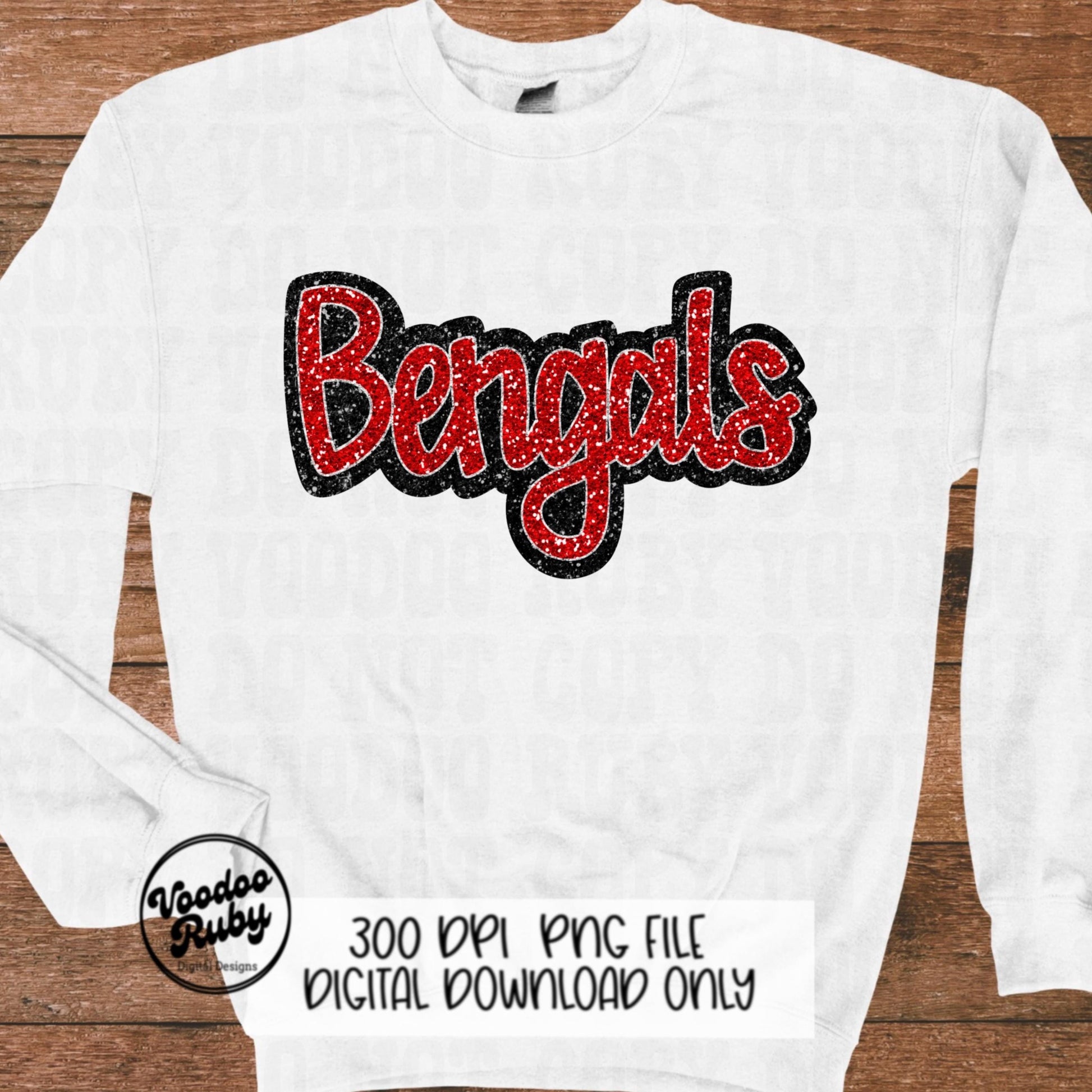 Bengals PNG Design Sequins Sublimation Hand Drawn Digital Download Faux Sequins Patch PNG Glitter Mascot Appliqué Red Bengals Football DTF