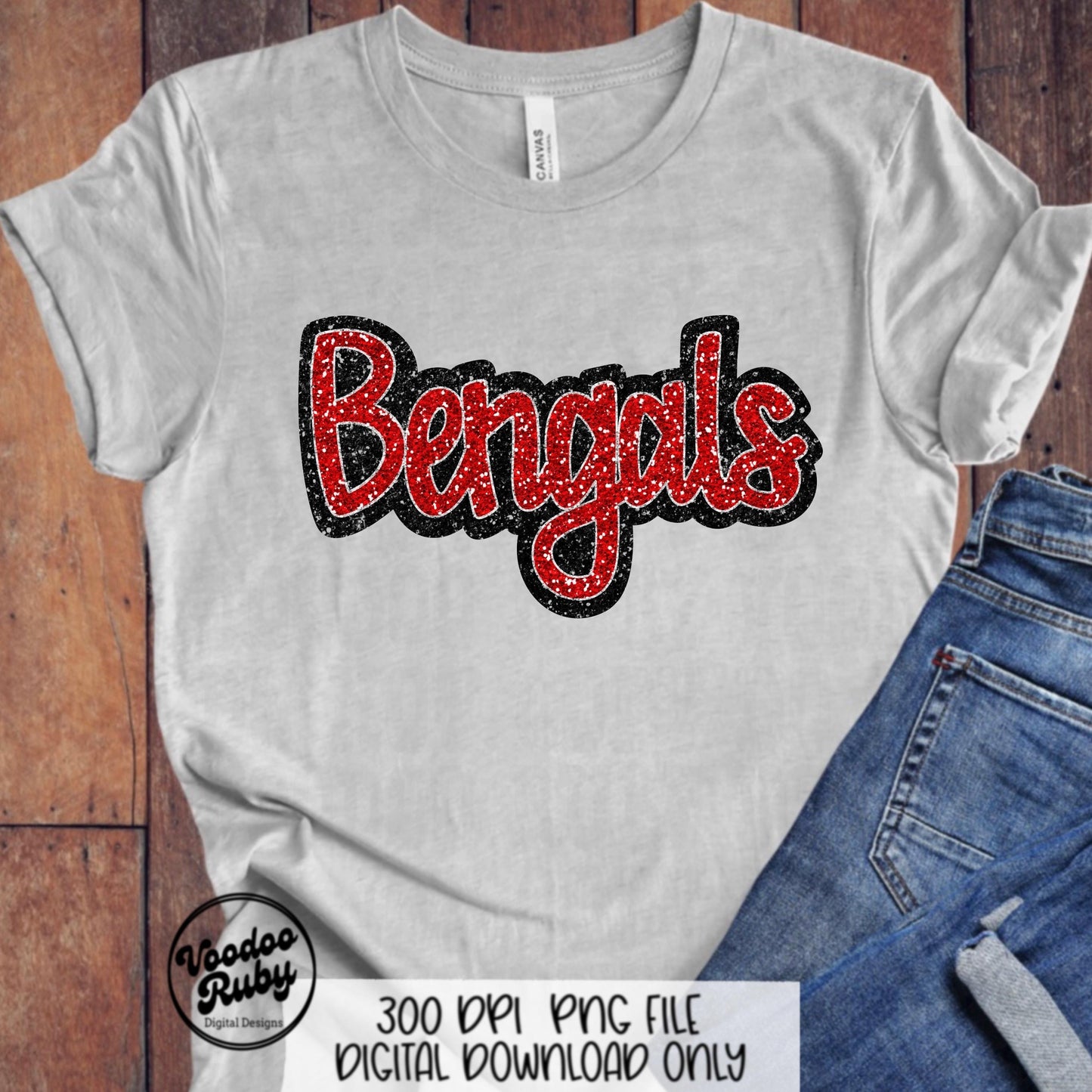 Bengals PNG Design Sequins Sublimation Hand Drawn Digital Download Faux Sequins Patch PNG Glitter Mascot Appliqué Red Bengals Football DTF
