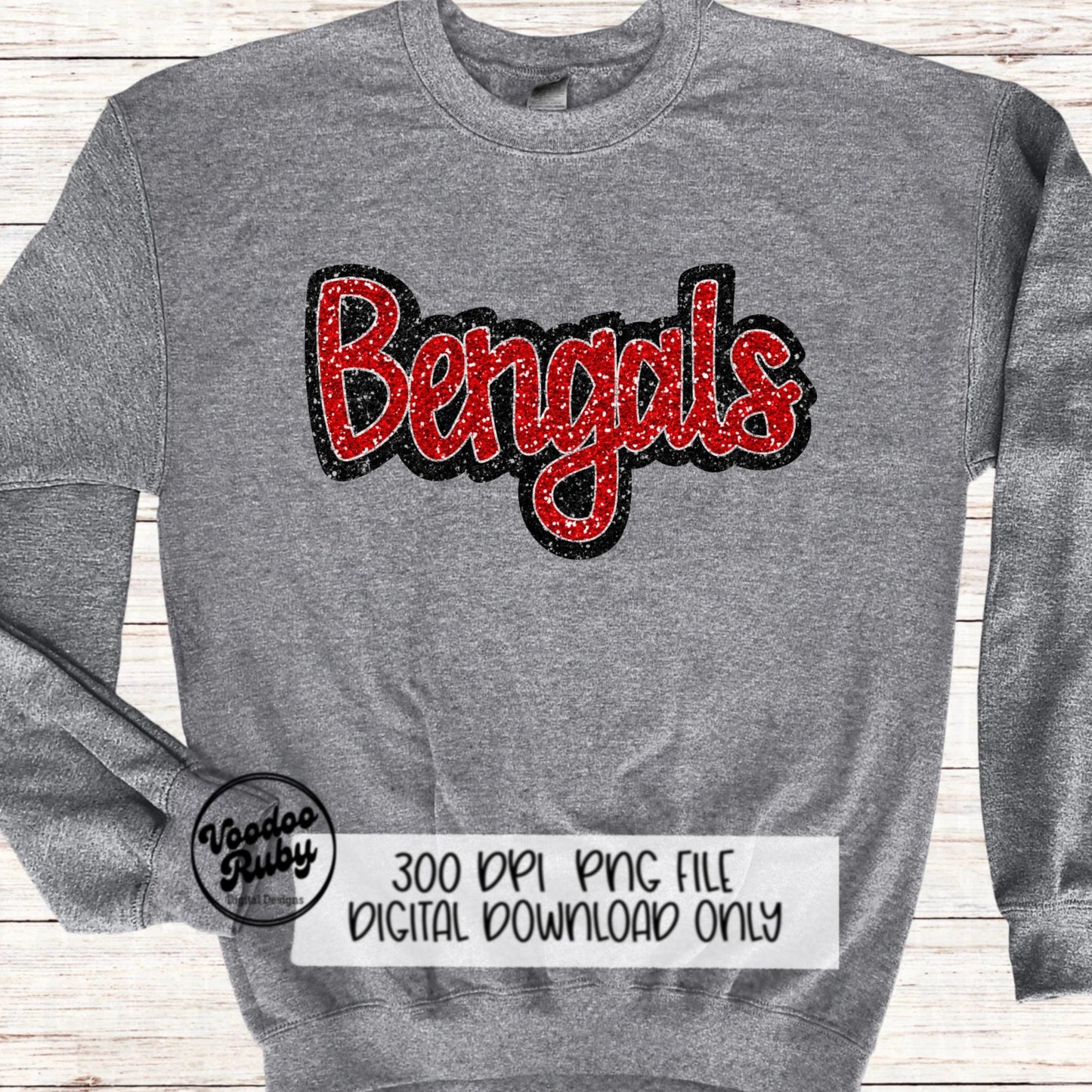 Bengals PNG Design Sequins Sublimation Hand Drawn Digital Download Faux Sequins Patch PNG Glitter Mascot Appliqué Red Bengals Football DTF
