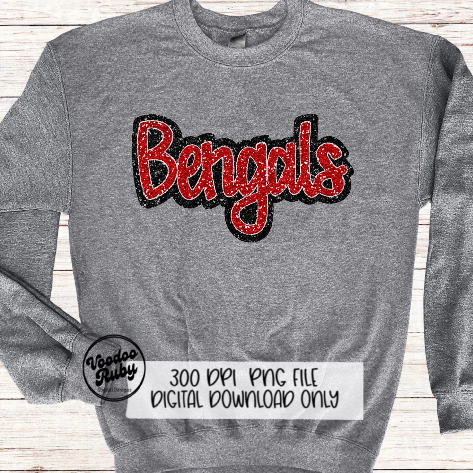 Bengals PNG Design Sequins Sublimation Hand Drawn Digital Download Faux Sequins Patch PNG Glitter Mascot Appliqué Red Bengals Football DTF