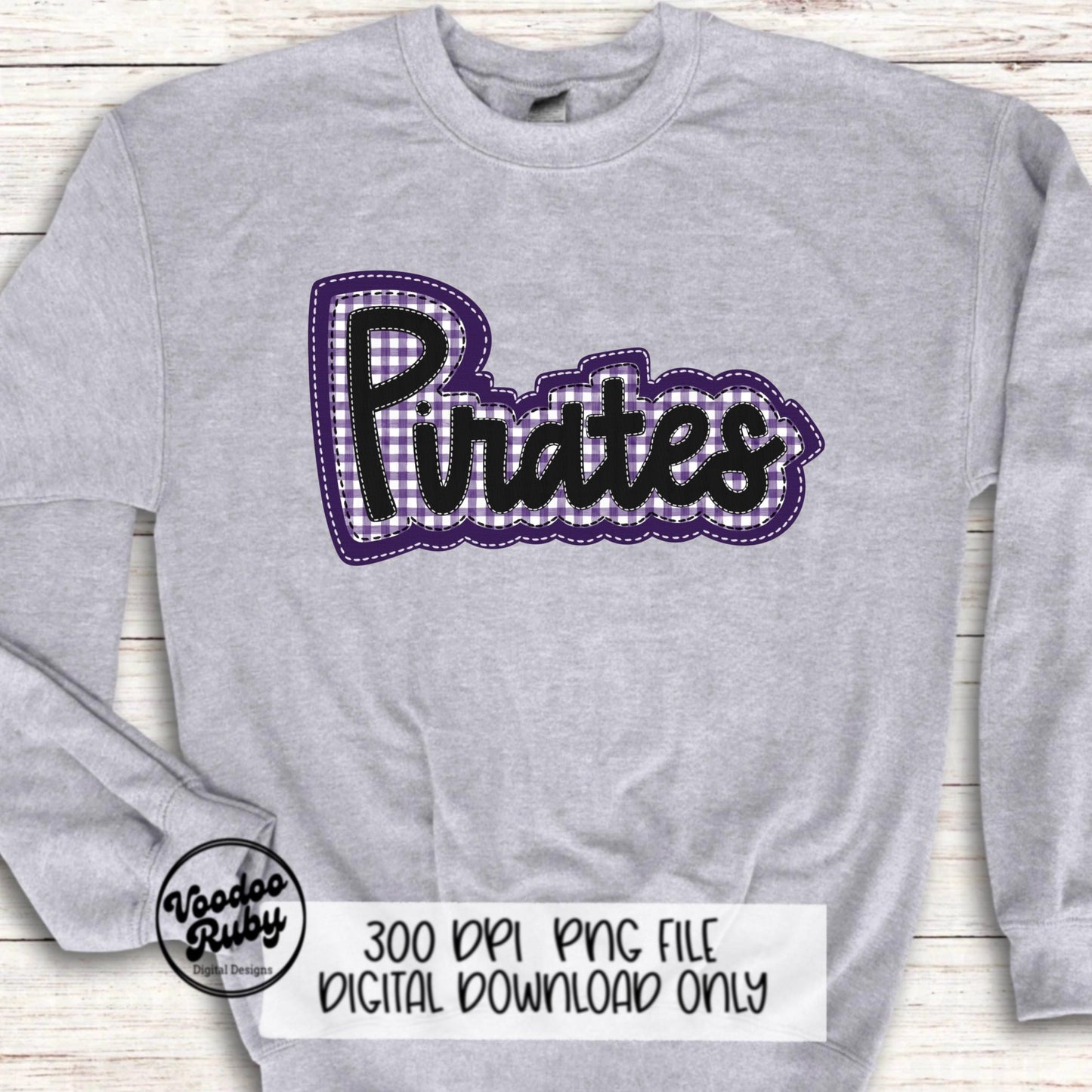 Pirates PNG Design Sublimation Hand Drawn Digital Download Embroidery PNG Faux Applique Purple Black Pirates Football DTF Printable Mascot