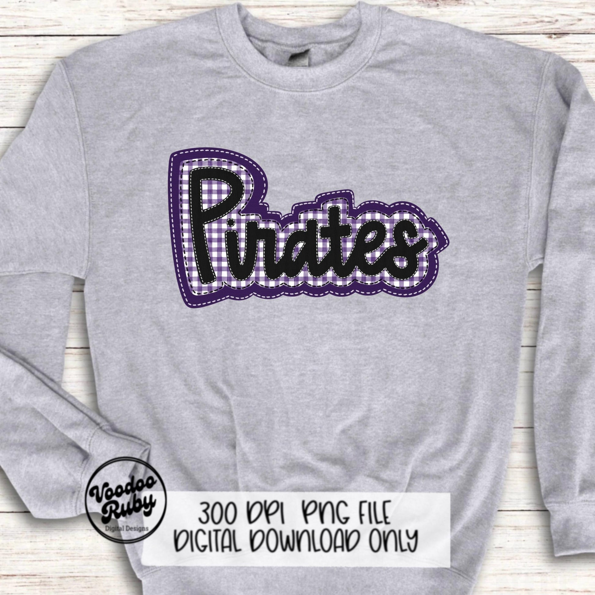 Pirates PNG Design Sublimation Hand Drawn Digital Download Embroidery PNG Faux Applique Purple Black Pirates Football DTF Printable Mascot