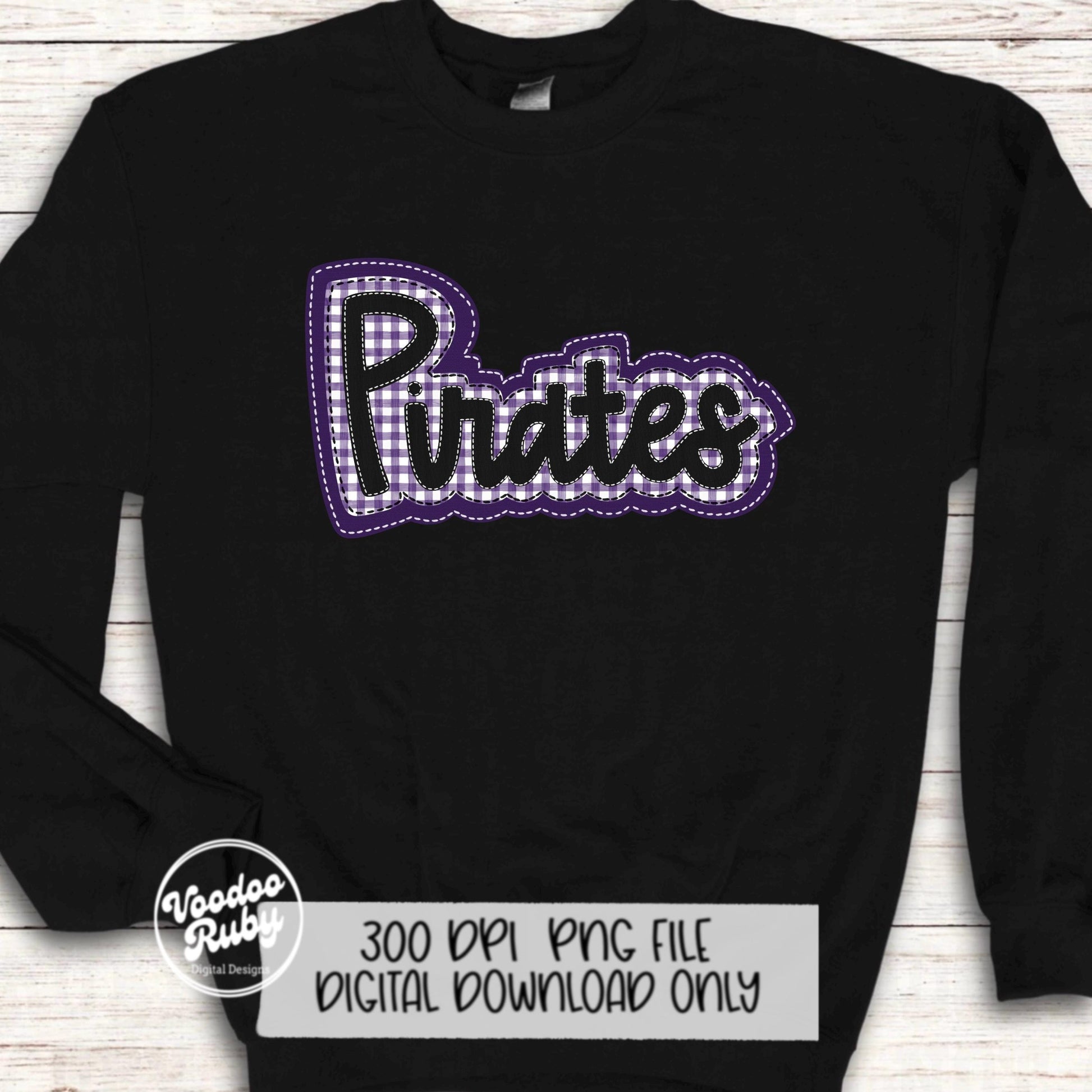 Pirates PNG Design Sublimation Hand Drawn Digital Download Embroidery PNG Faux Applique Purple Black Pirates Football DTF Printable Mascot