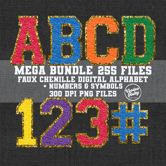 Chenille Alphabet & Numbers PNG Bundle: Sports Font, Sublimation, DTF Printable (Digital Download)