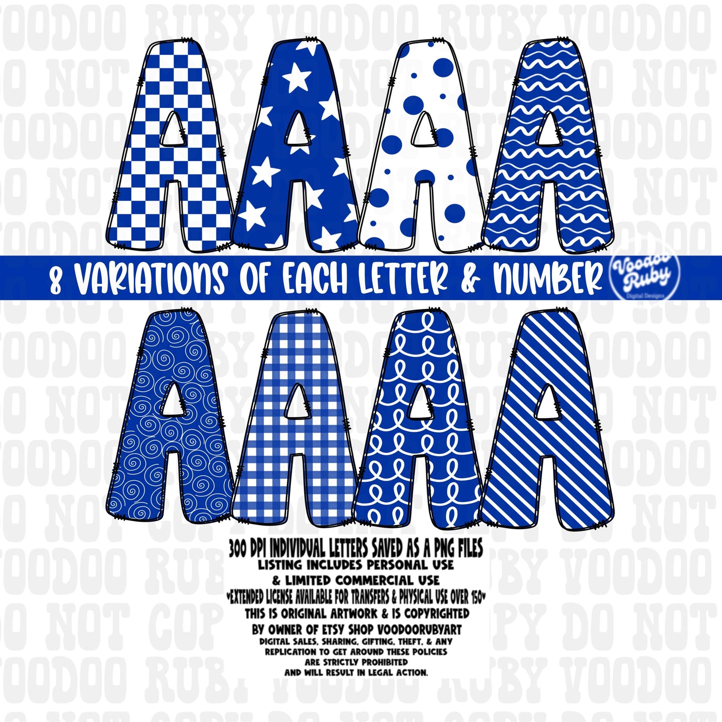 Blue & White Doodle Alphabet PNG Bundle: Hand-Drawn Letters (Digital Download