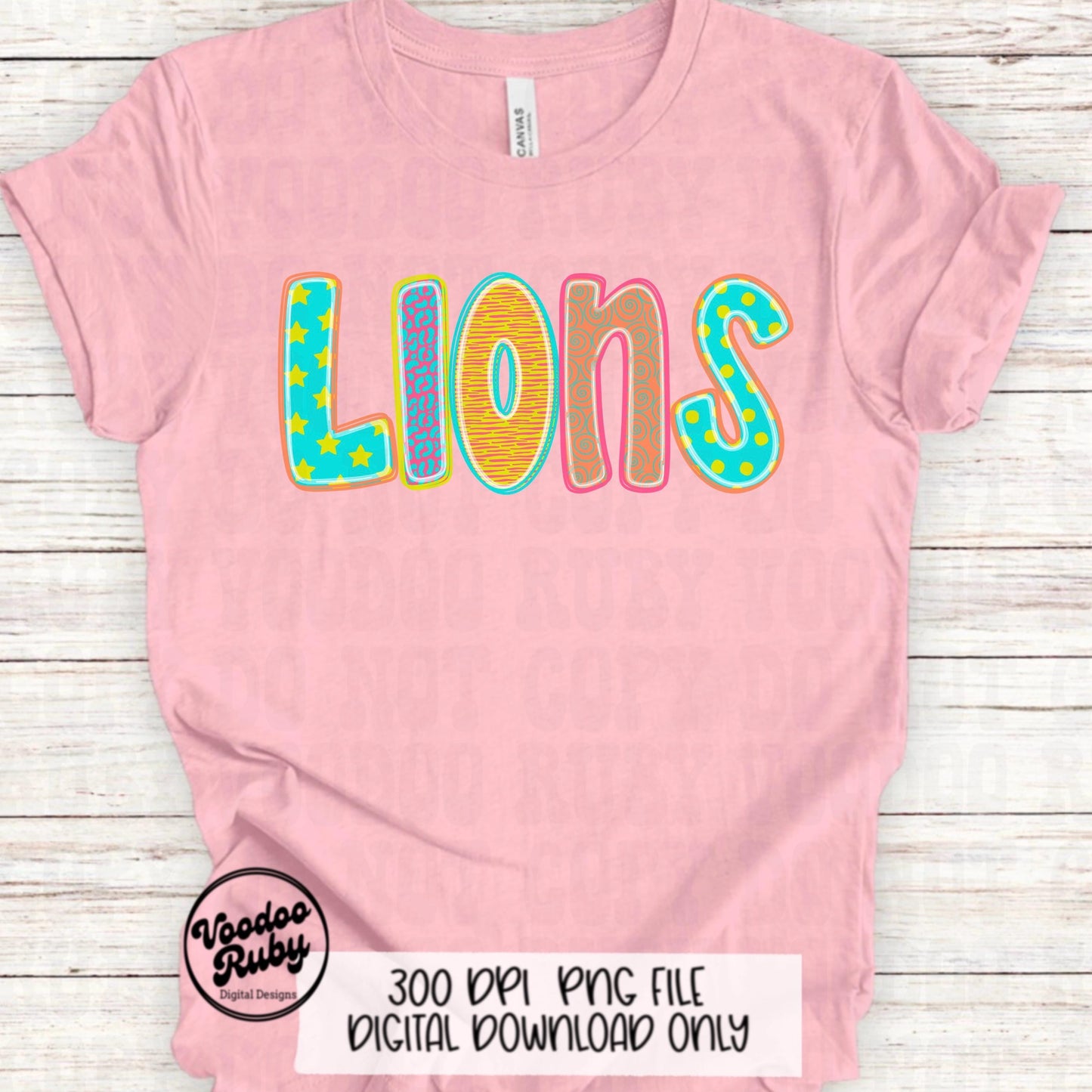 Colorful Lions Mascot PNG: Hand-Drawn Football Clip Art (Digital Download)