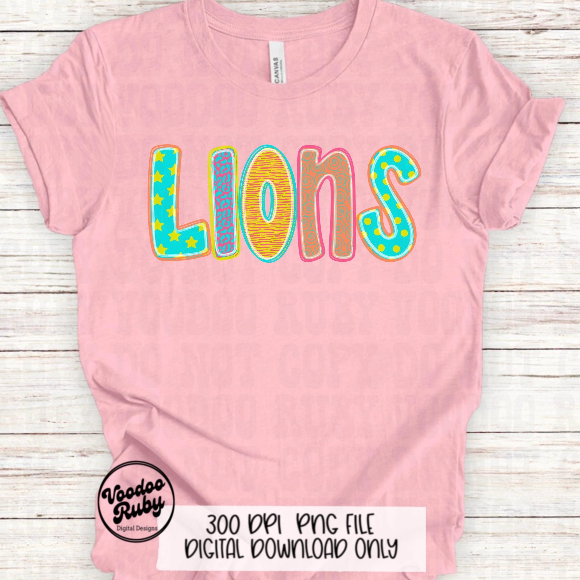 Colorful Lions Mascot PNG: Hand-Drawn Football Clip Art (Digital Download)