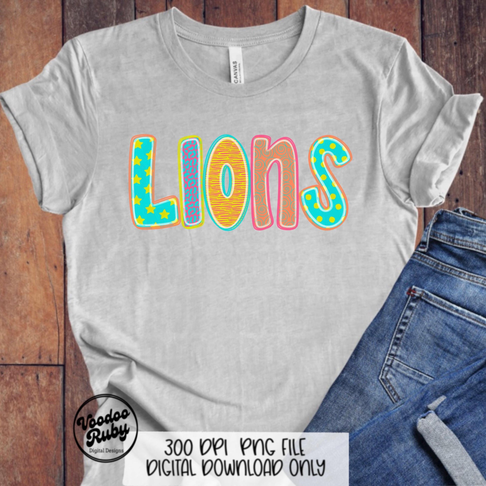 Colorful Lions Mascot PNG: Hand-Drawn Football Clip Art (Digital Download)