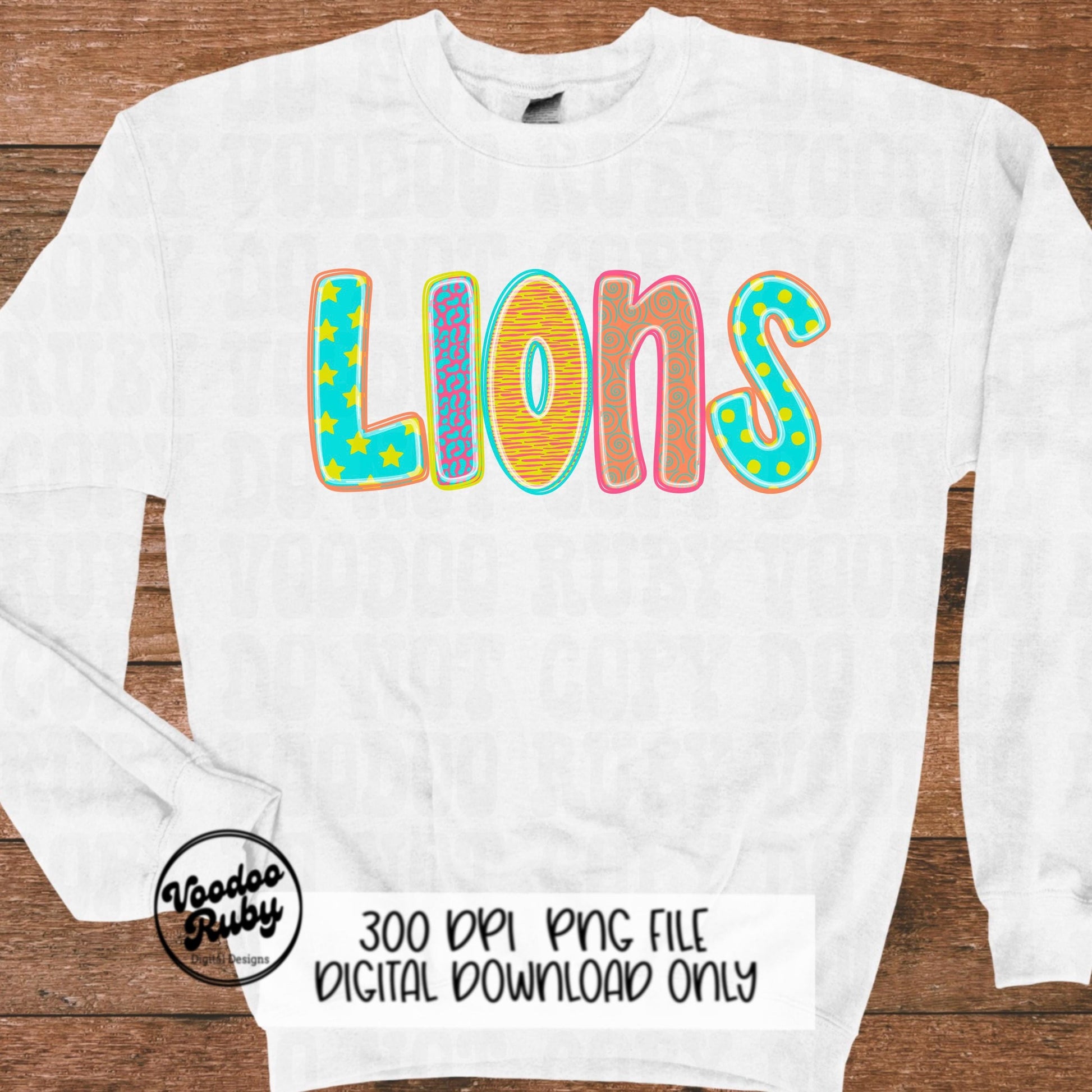 Colorful Lions Mascot PNG: Hand-Drawn Football Clip Art (Digital Download)