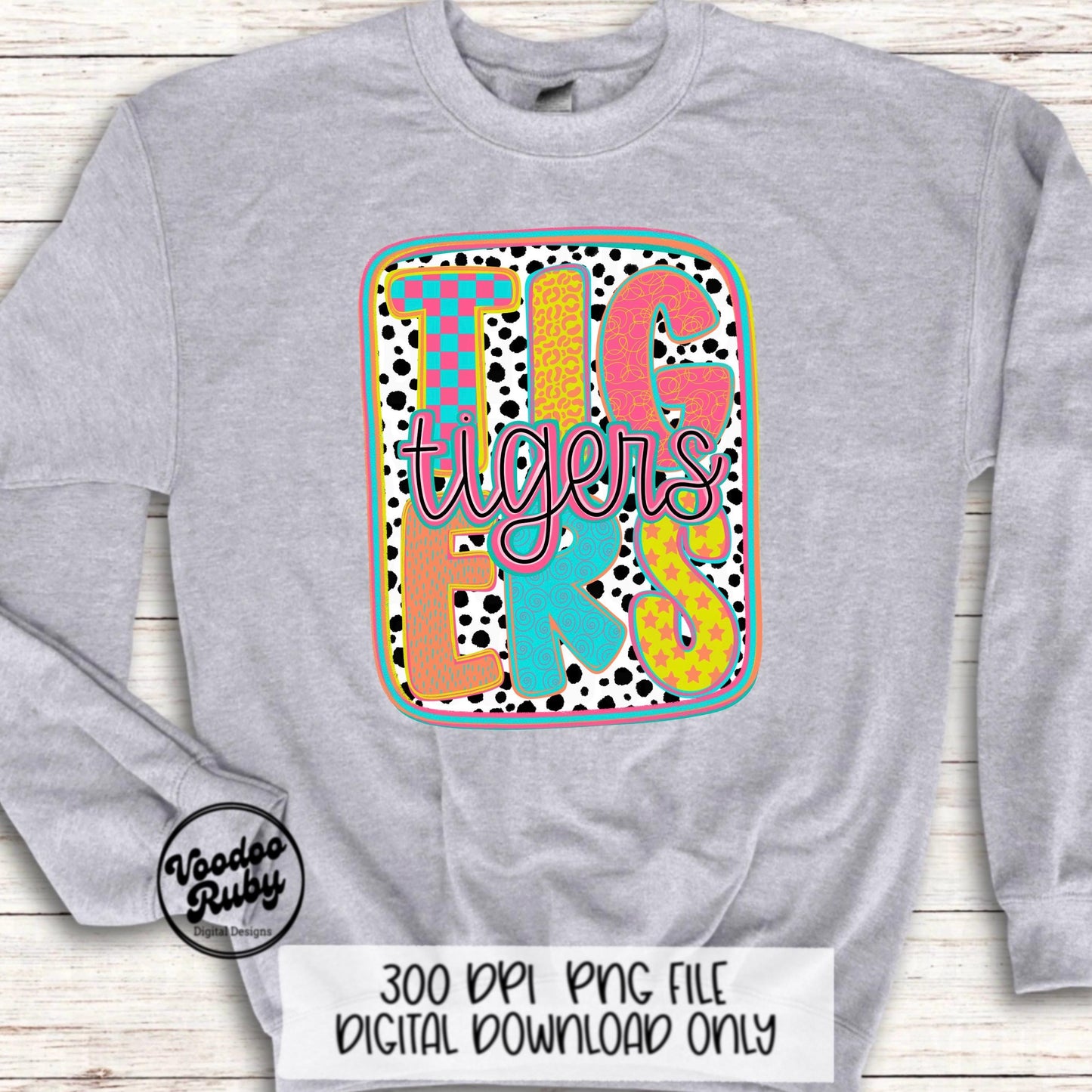 Tigers Mascot PNG: Colorful Dots Sublimation Design (Digital Download)