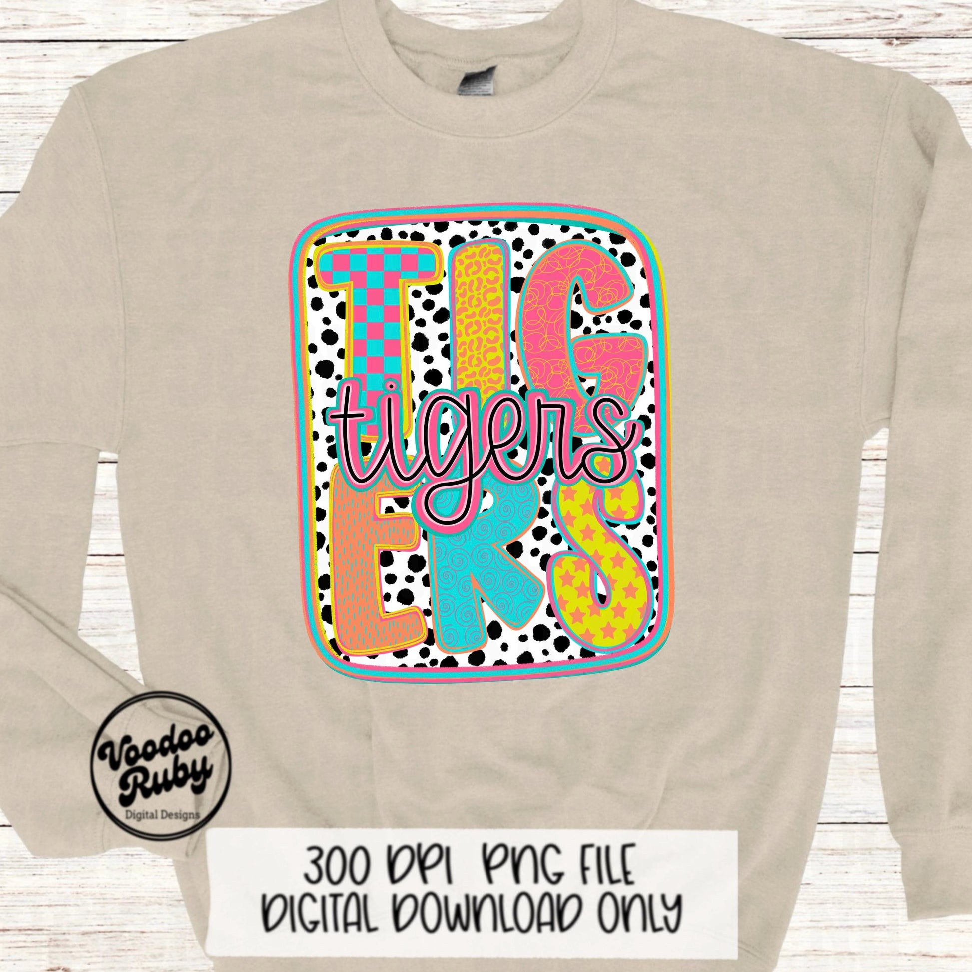 Tigers Mascot PNG: Colorful Dots Sublimation Design (Digital Download)