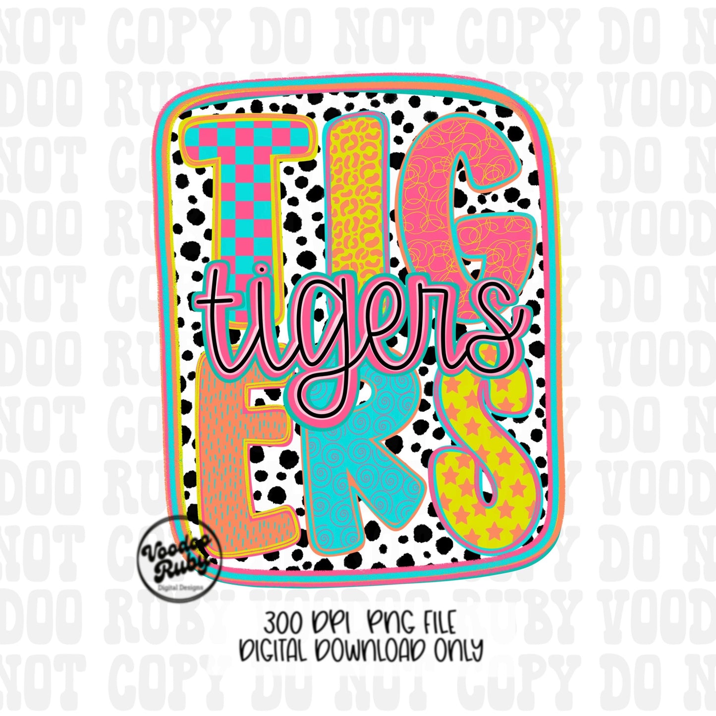 Tigers Mascot PNG: Colorful Dots Sublimation Design (Digital Download)