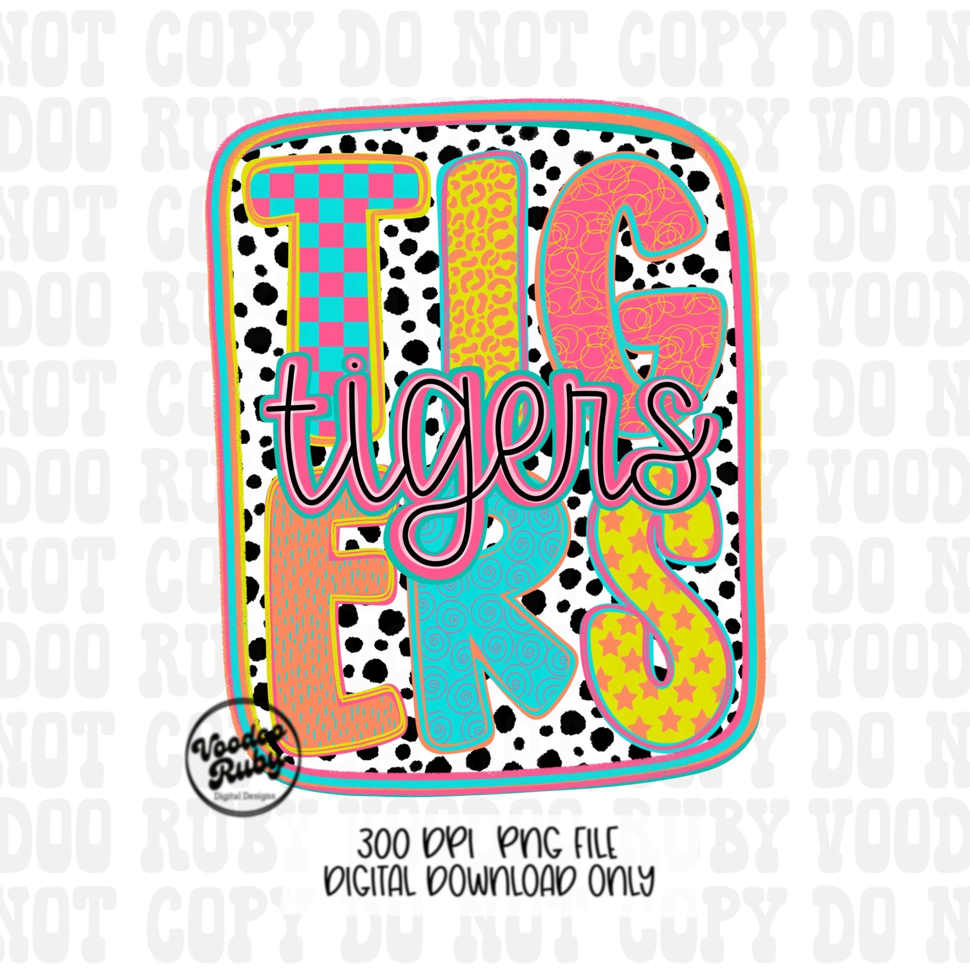 Tigers Mascot PNG: Colorful Dots Sublimation Design (Digital Download)