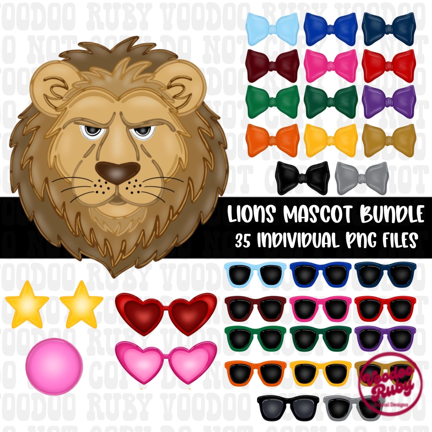 Lions Mascot PNG Bundle: Hand-Drawn Clip Art for Sublimation (Digital Download