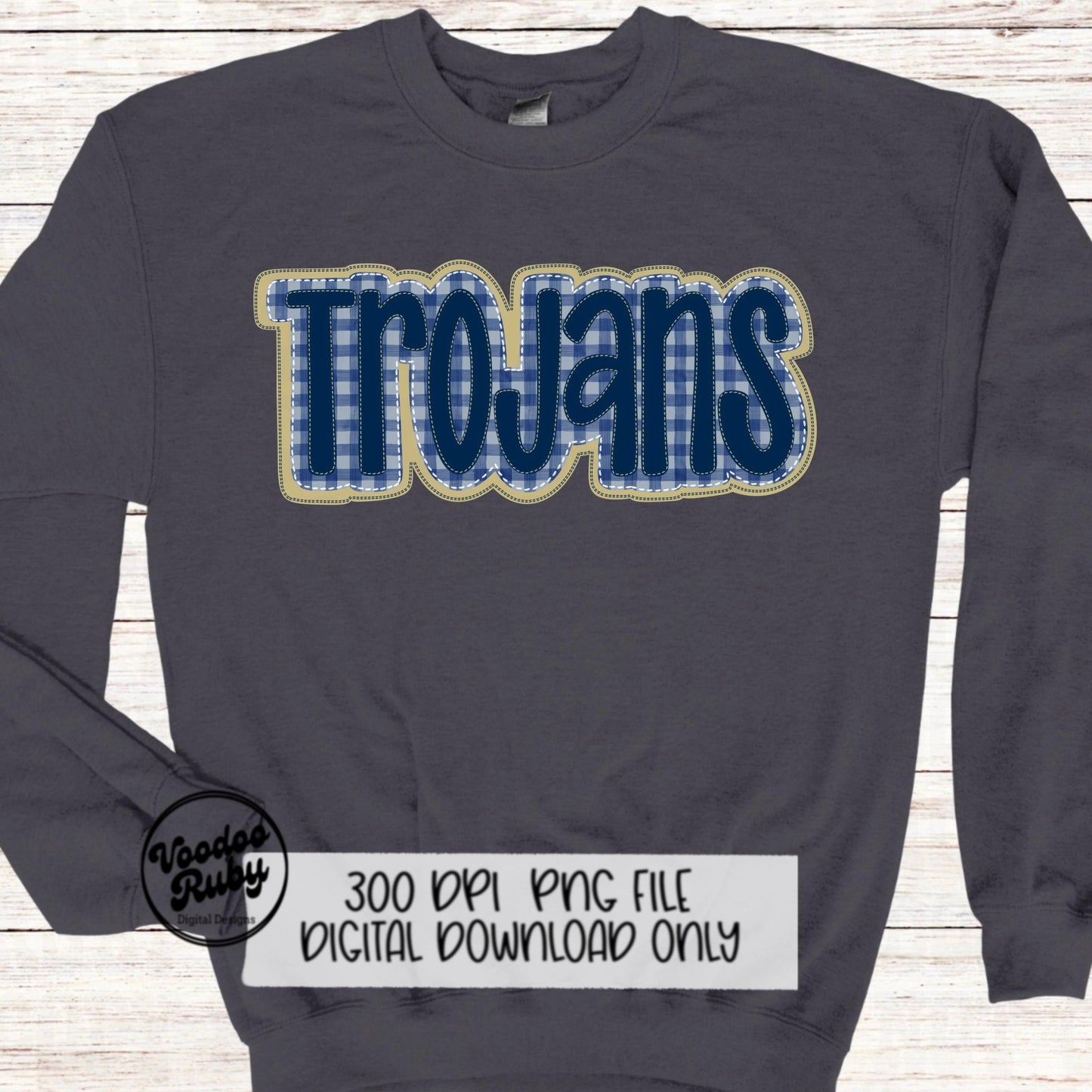Trojans PNG Design Embroidery Faux Applique Hand Drawn Digital Download Sublimation Trojans PNG Football png Blue Gold Trojans DTF Printable
