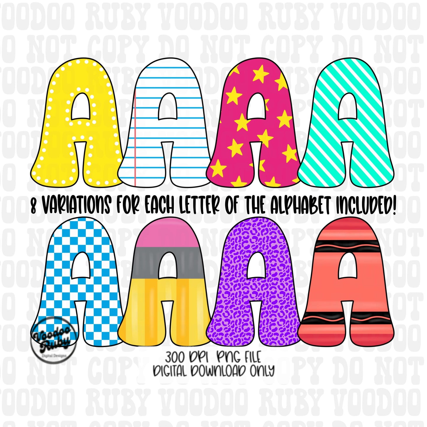 Back To School Alphabet PNG Design: Hand Drawn Letters (Digital Download