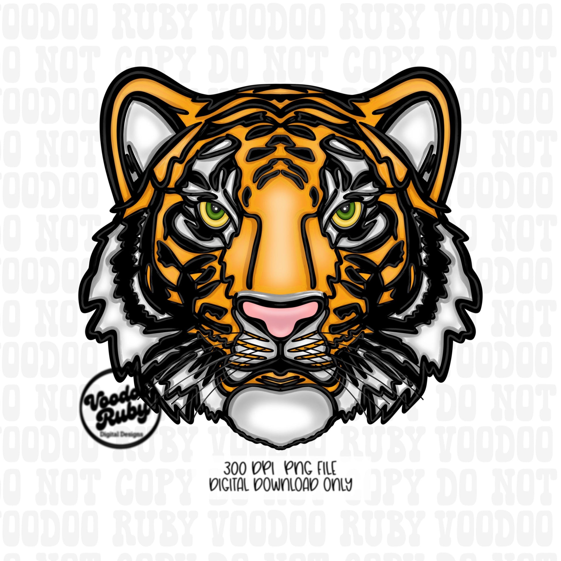 Tigers Mascot PNG: Hand-Drawn Sublimation Design (Digital Download)