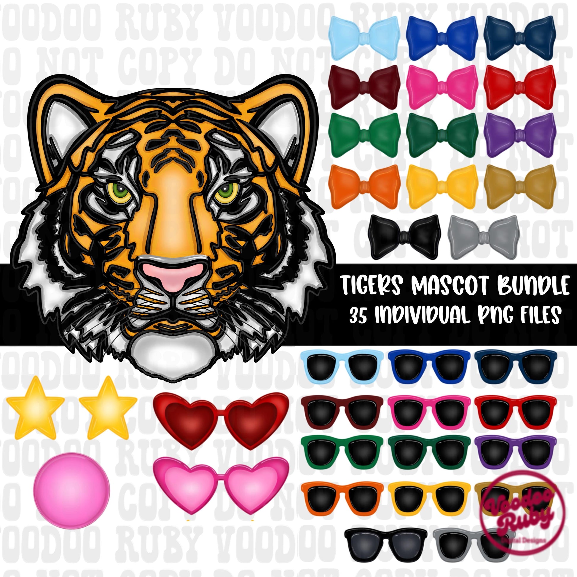 Tigers Mascot PNG: Hand-Drawn Sublimation Design (Digital Download)