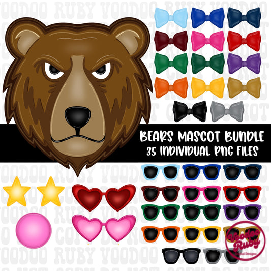 Preppy Bears Mascot PNG Bundle: Hand-Drawn Clip Art (Digital Download)