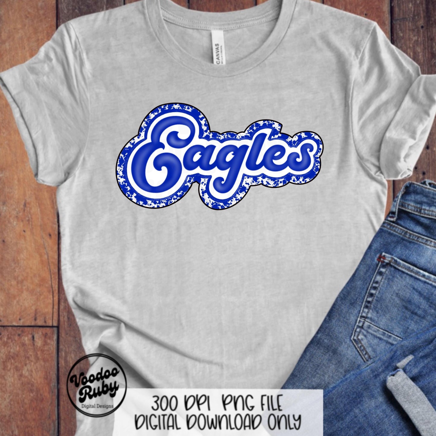 Eagles PNG Design Hand Drawn Digital Download Football PNG Mascot Blue White Eagles Sublimation Retro Sports png DTF Printable