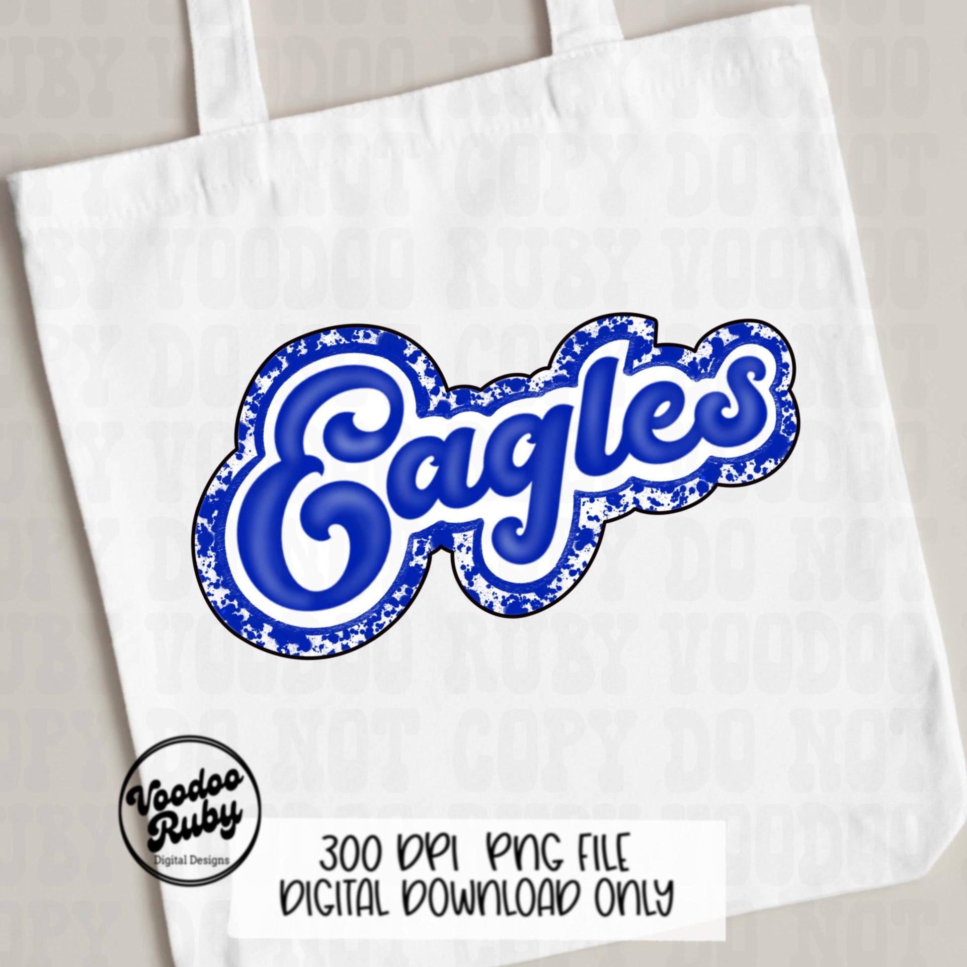 Eagles PNG Design Hand Drawn Digital Download Football PNG Mascot Blue White Eagles Sublimation Retro Sports png DTF Printable