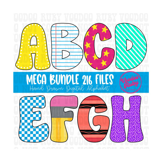 Back To School Alphabet PNG: Hand-Drawn Pencil, Crayon Letters (Digital Download