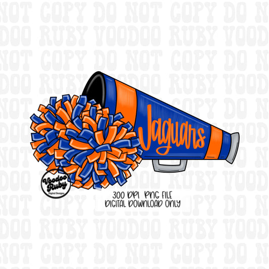 Jaguars Cheer PNG Design Hand Drawn Digital Download Football PNG Sublimation Jaguars Cheerleader png Clip Art Megaphone DTF Printable