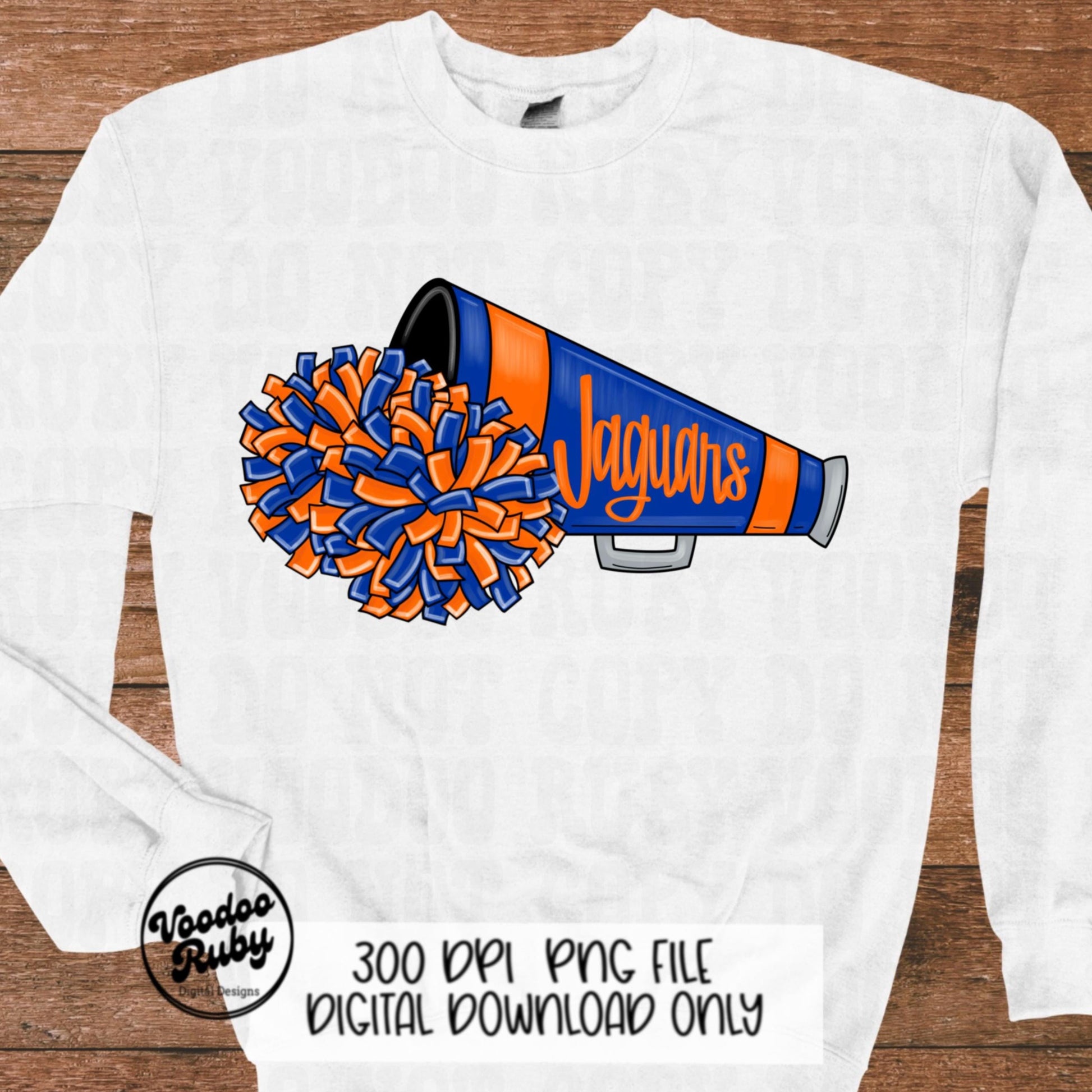 Jaguars Cheer PNG Design Hand Drawn Digital Download Football PNG Sublimation Jaguars Cheerleader png Clip Art Megaphone DTF Printable