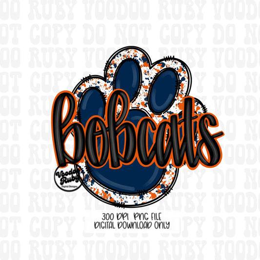 Bobcats PNG Design Blue Orange Bobcats Hand Drawn Digital Download Sublimation Football PNG Bobcats Paw Print Bobcats DTF Printable Clip Art