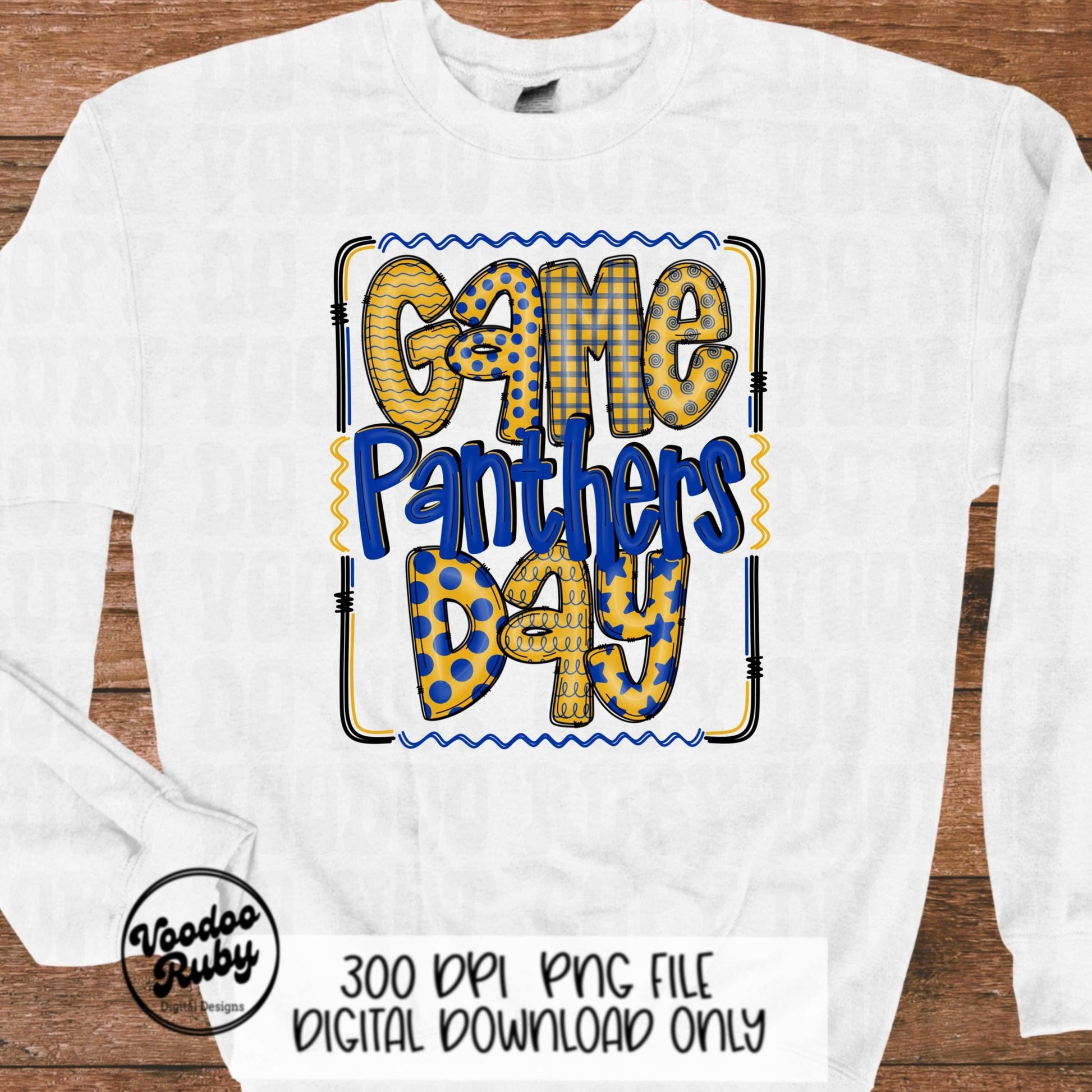 Panthers PNG Design Hand Drawn Digital Download Sublimation Game Day PNG Blue Gold Panthers Game Day Doodle Letters Football DTF Printable