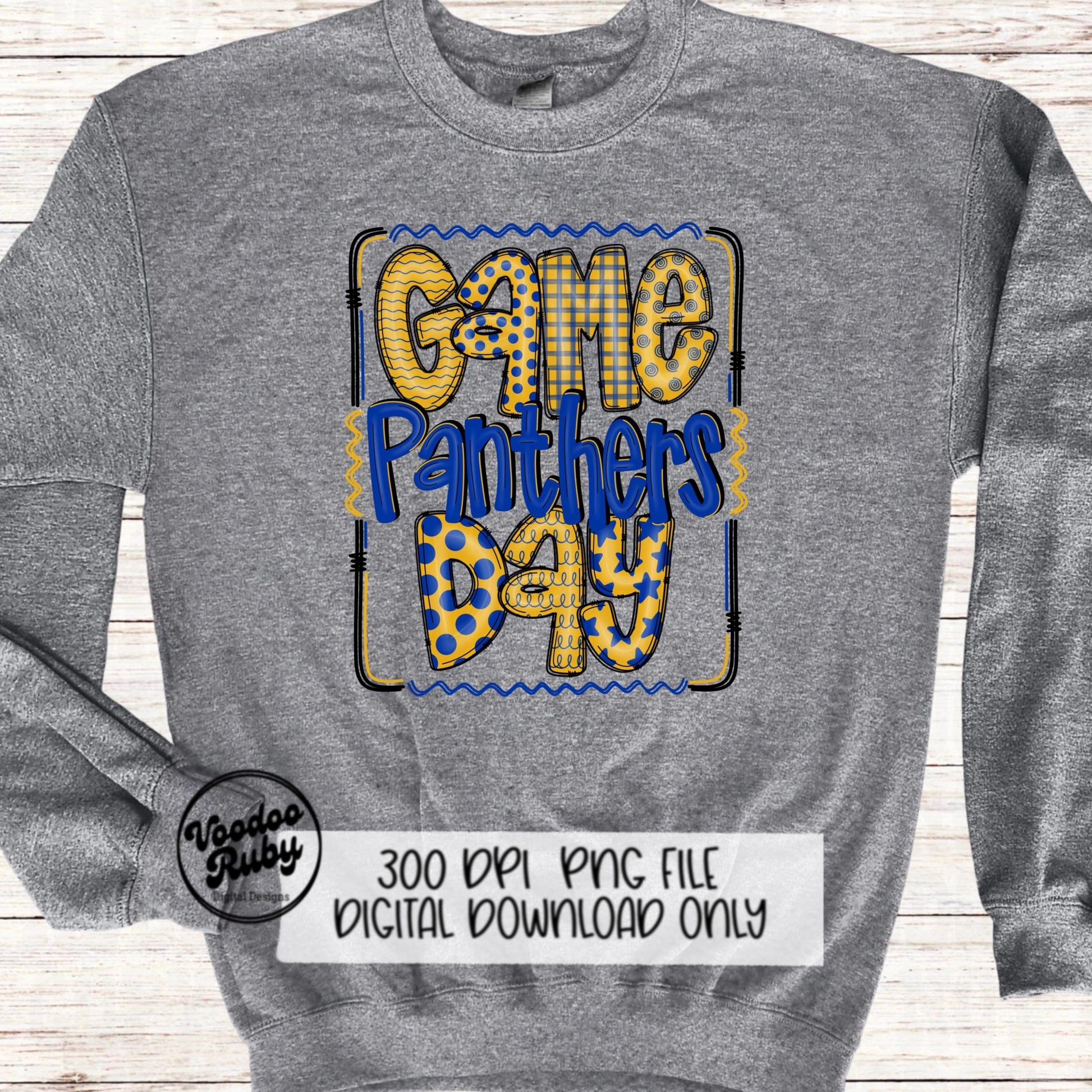 Panthers PNG Design Hand Drawn Digital Download Sublimation Game Day PNG Blue Gold Panthers Game Day Doodle Letters Football DTF Printable