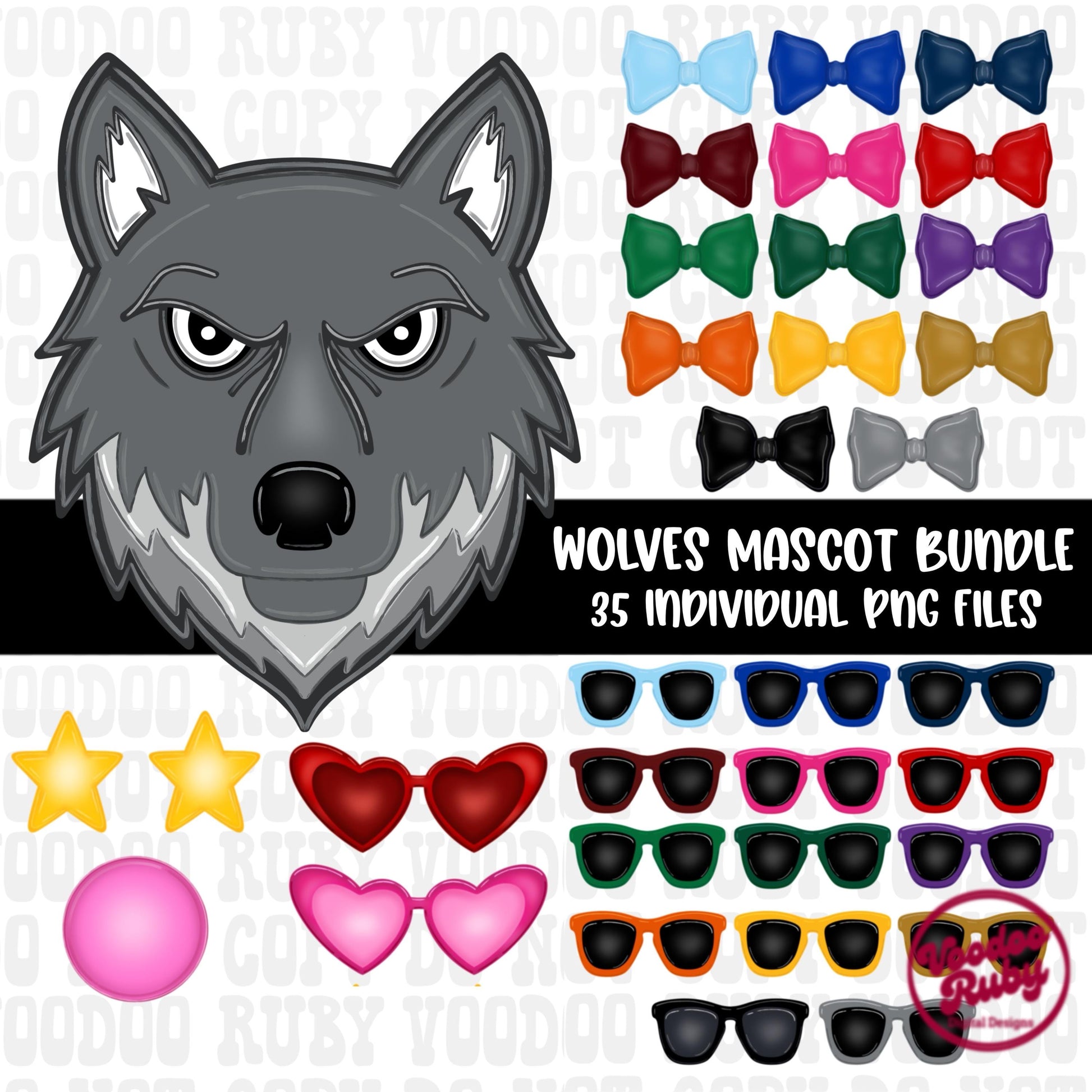 Wolves Mascot PNG Bundle: Hand-Drawn Sublimation Design (Digital Download)