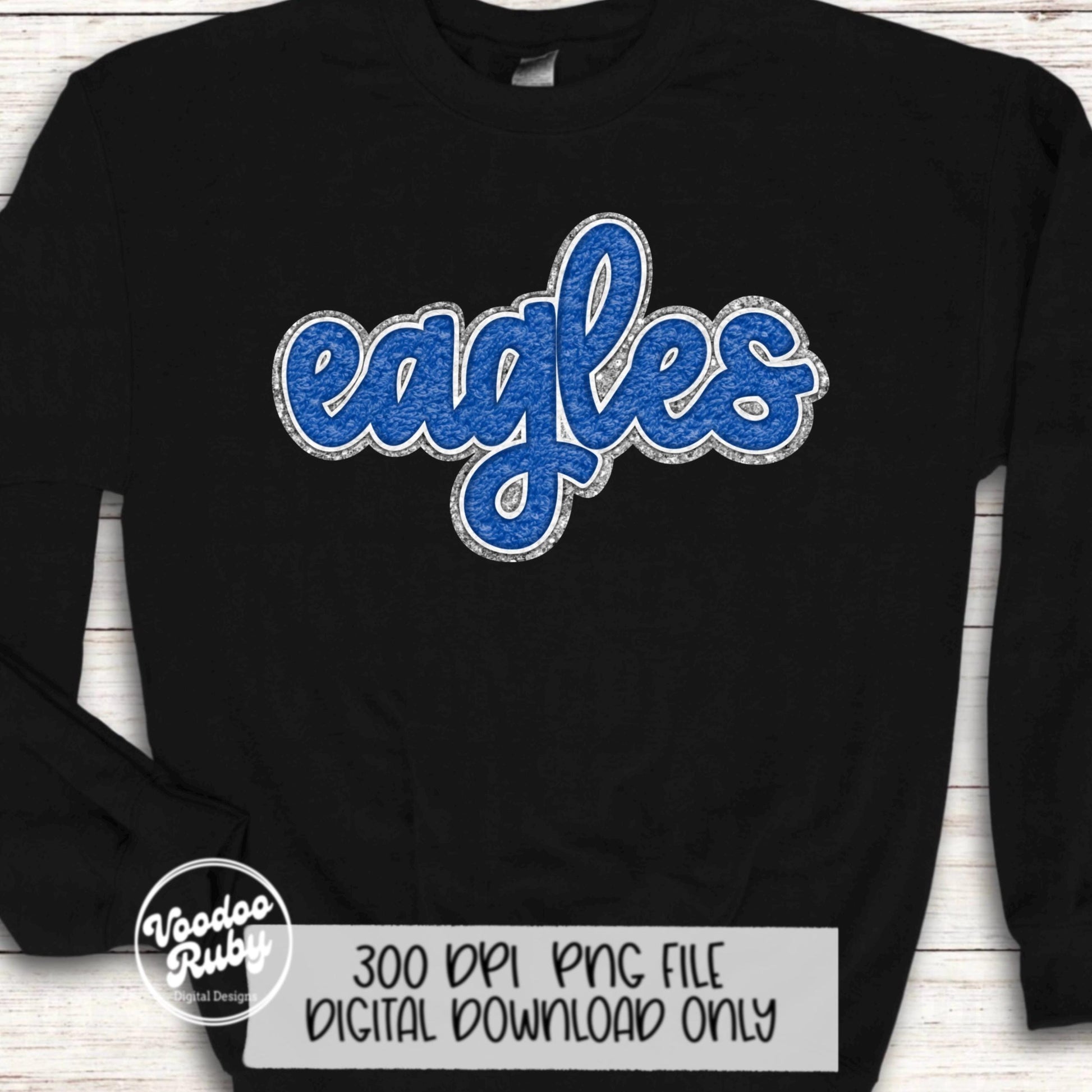 Eagles PNG Hand Drawn Digital Download Faux Chenille Blue White Eagles png DTF Printable Clip Art Faux Applique Eagles Football Design