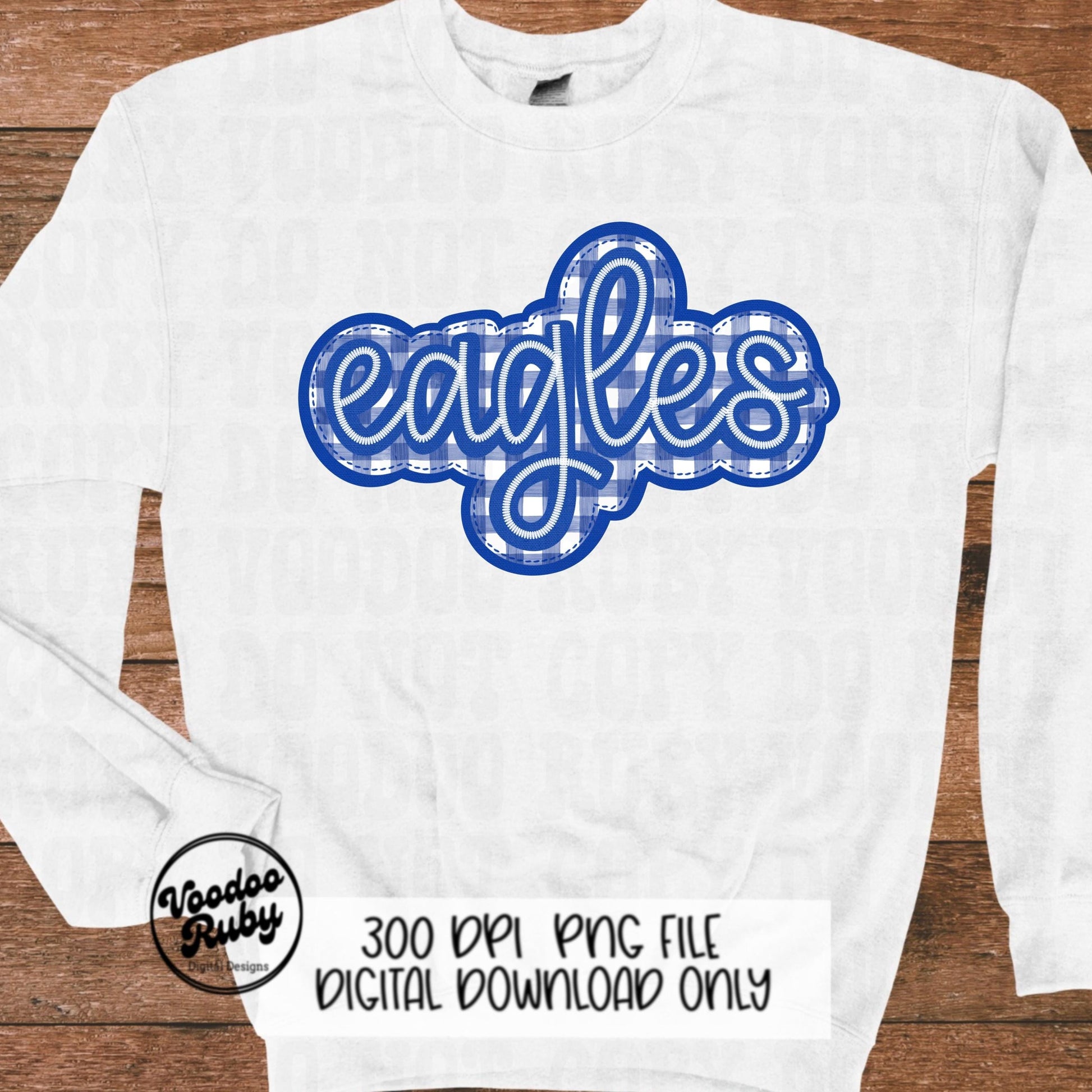 Eagles PNG Design Sublimation Embroidery Faux Applique Hand Drawn Digital Download Eagles DTF Printable Blue Eagles Clip Art Mascot