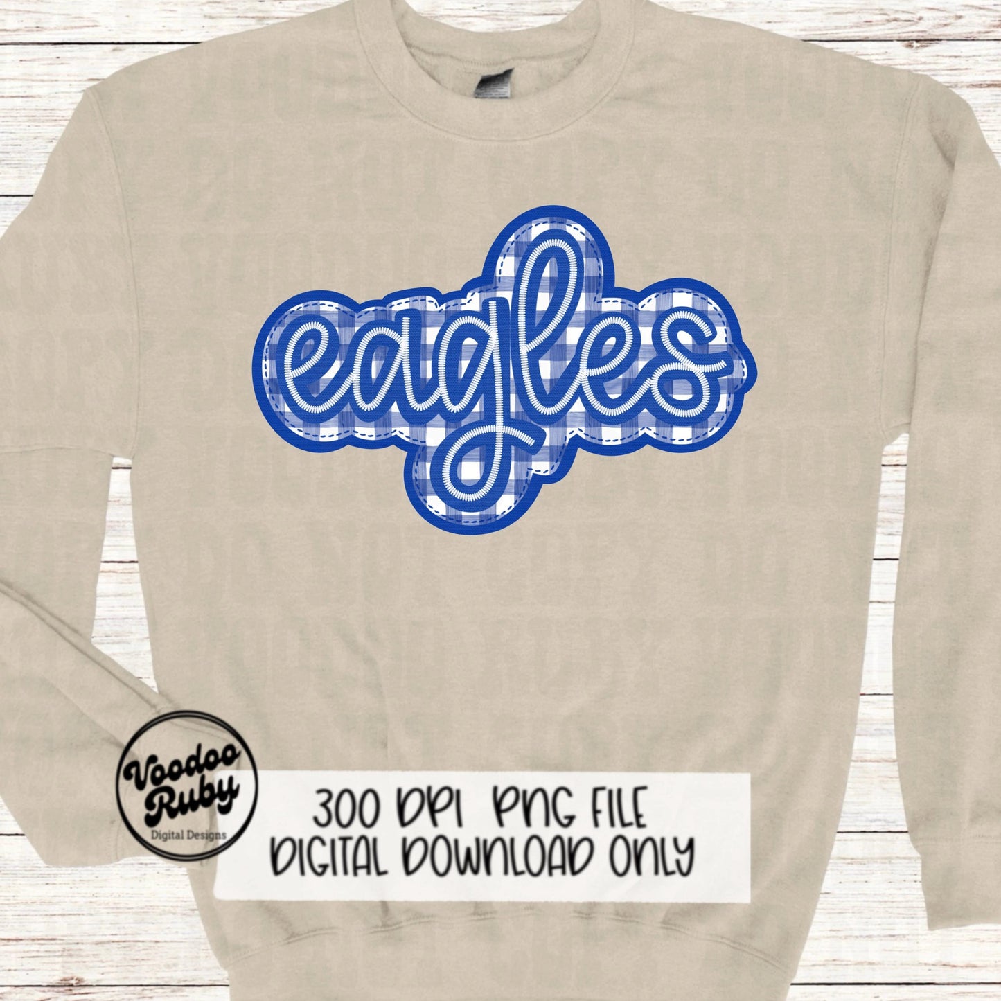 Eagles PNG Design Sublimation Embroidery Faux Applique Hand Drawn Digital Download Eagles DTF Printable Blue Eagles Clip Art Mascot