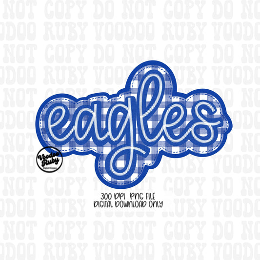 Eagles PNG Design Sublimation Embroidery Faux Applique Hand Drawn Digital Download Eagles DTF Printable Blue Eagles Clip Art Mascot