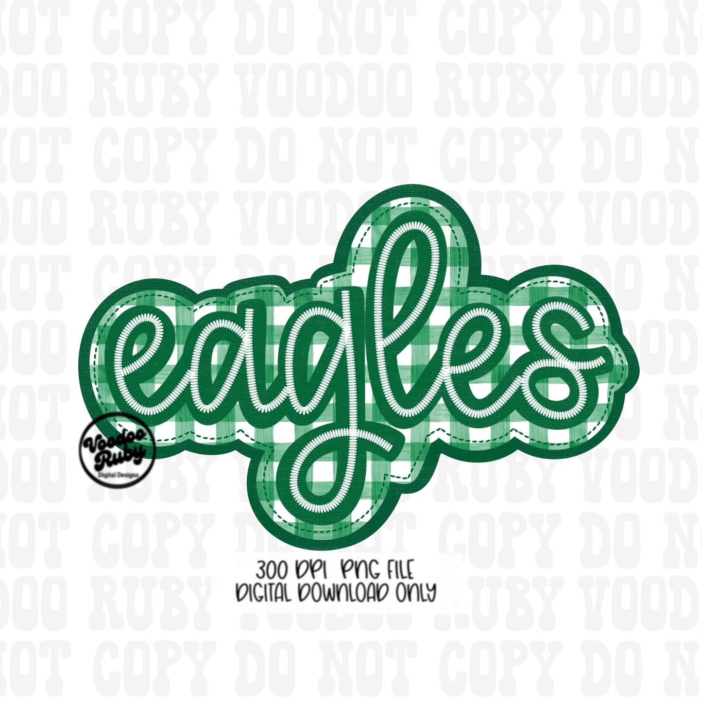 Eagles PNG Design Embroidery Faux Applique Hand Drawn Digital Download Sublimation Eagles DTF Printable Green Eagles Clip Art Football