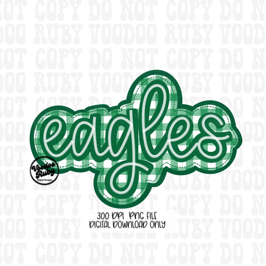 Eagles PNG Design Embroidery Faux Applique Hand Drawn Digital Download Sublimation Eagles DTF Printable Green Eagles Clip Art Football