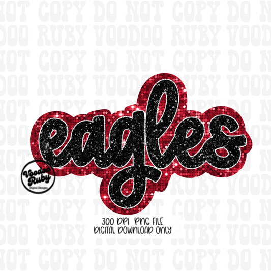 Eagles Mascot PNG: Red Black Glitter, Sublimation Design (Digital Download)