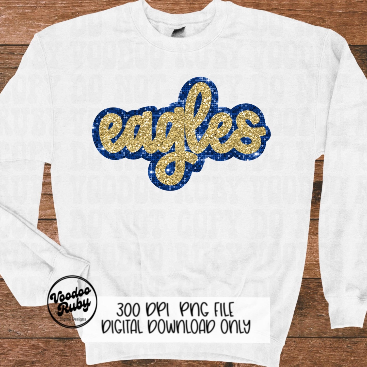 Eagles Mascot PNG: Hand-Drawn Faux Sequin Design (Digital Download)