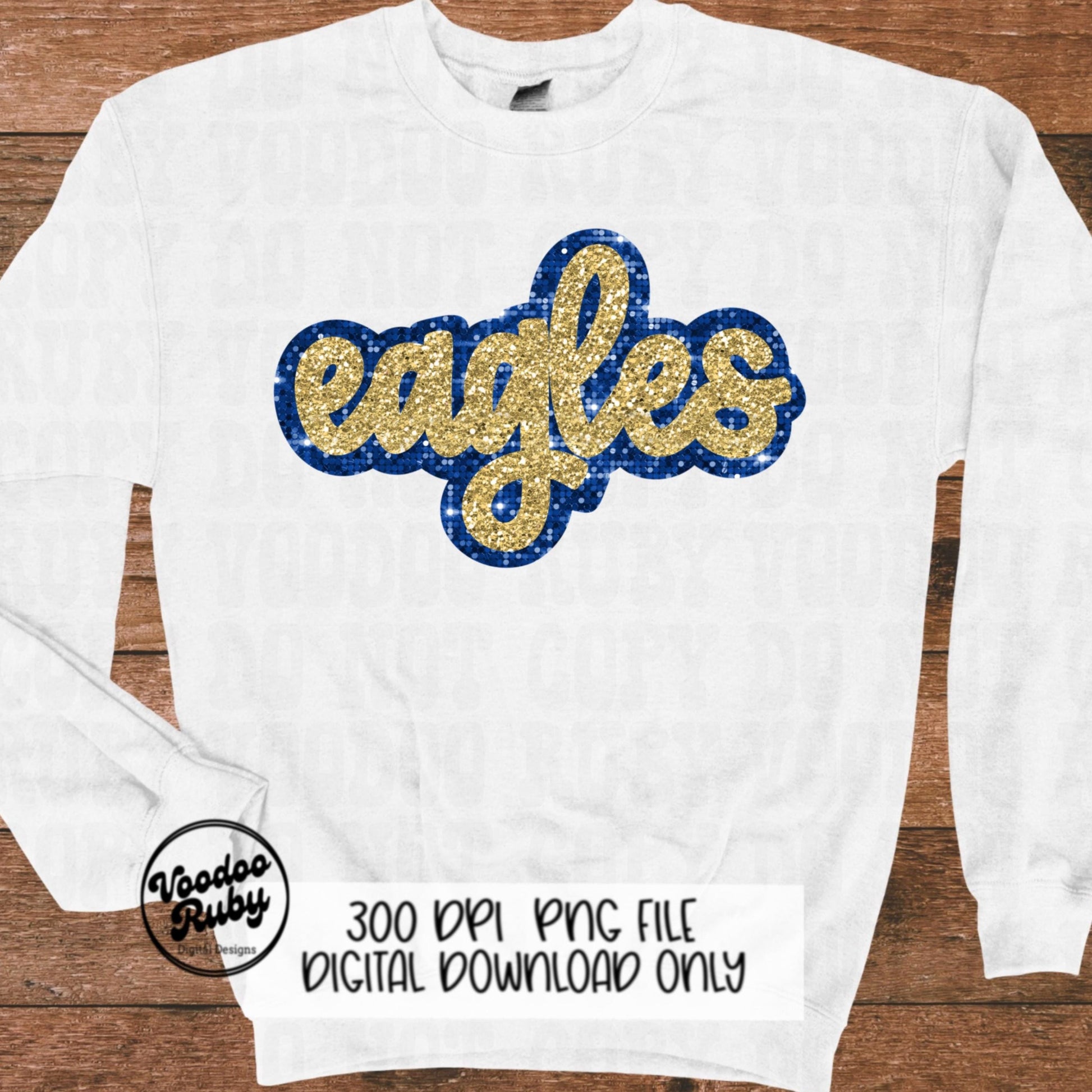 Eagles Mascot PNG: Hand-Drawn Faux Sequin Design (Digital Download)