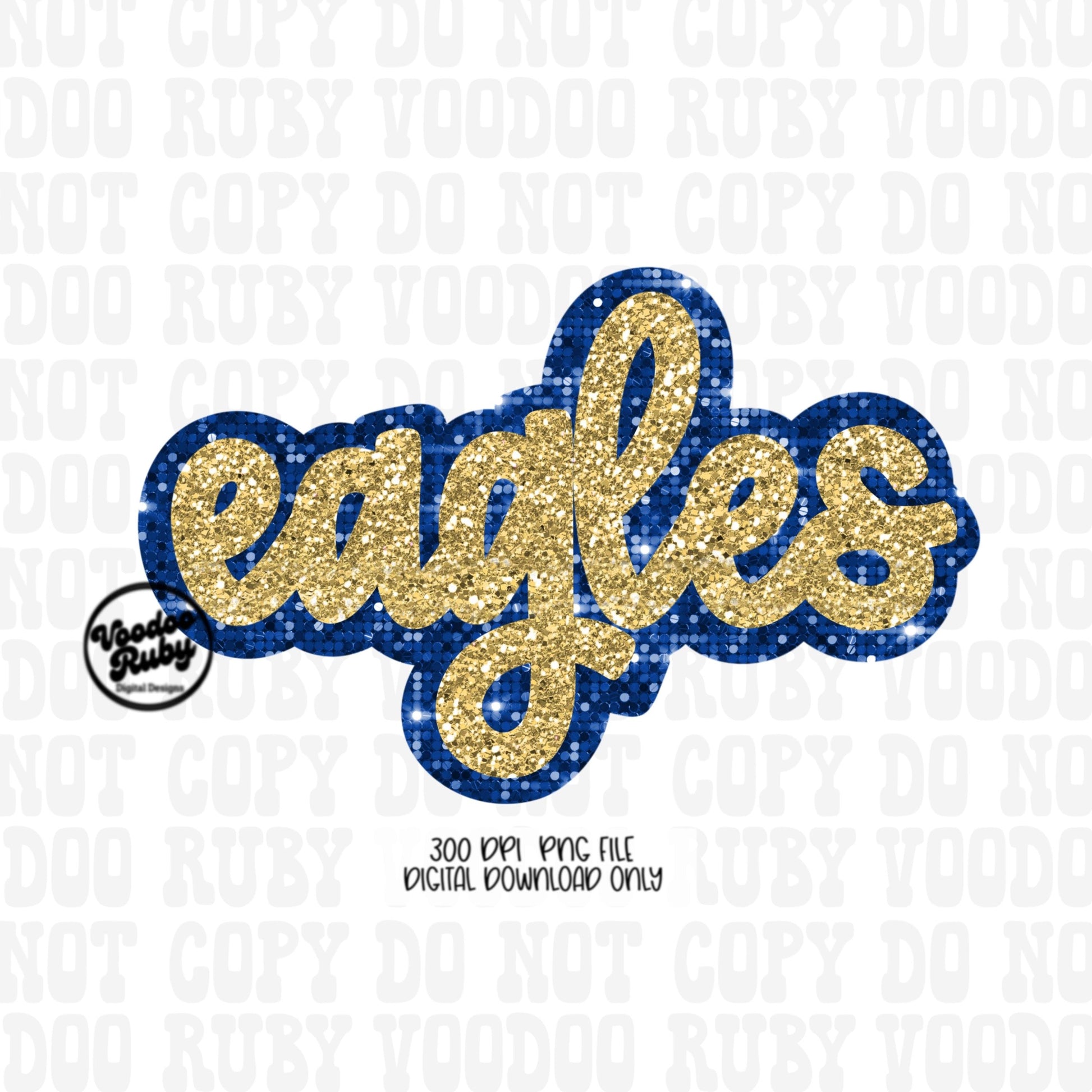 Eagles Mascot PNG: Hand-Drawn Faux Sequin Design (Digital Download)