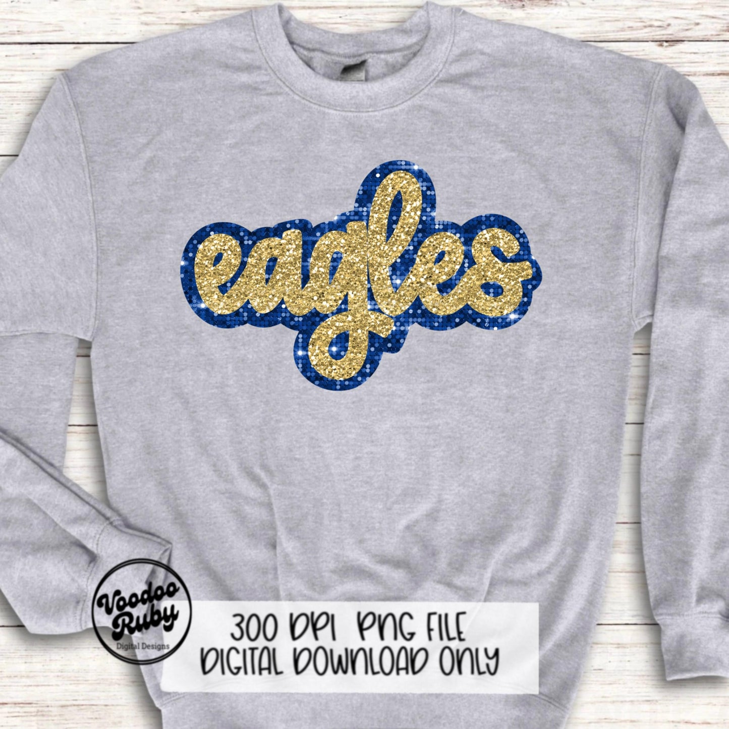 Eagles Mascot PNG: Hand-Drawn Faux Sequin Design (Digital Download)
