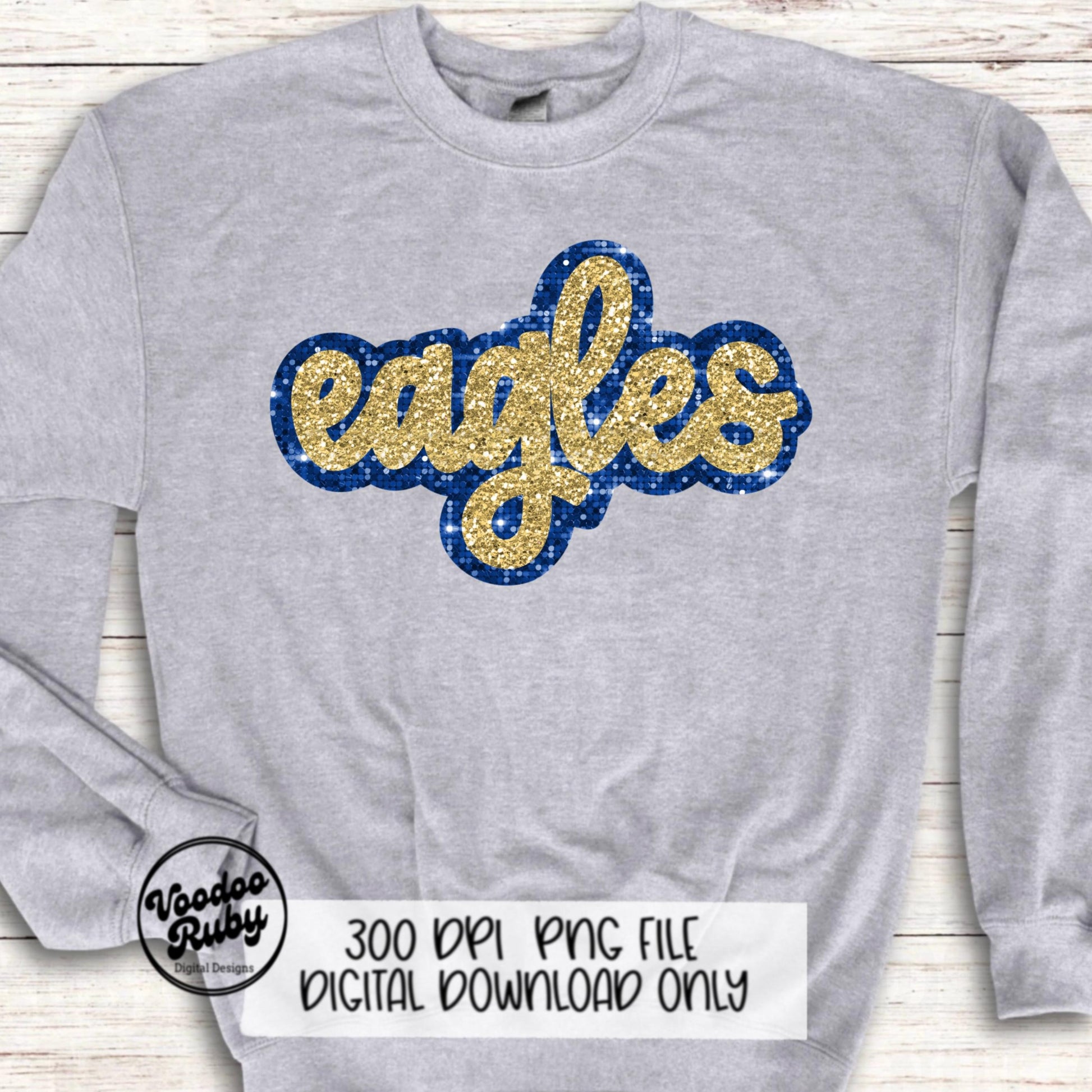 Eagles Mascot PNG: Hand-Drawn Faux Sequin Design (Digital Download)