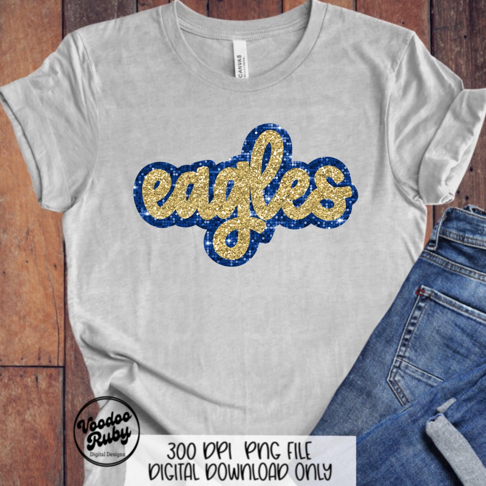 Eagles Mascot PNG: Hand-Drawn Faux Sequin Design (Digital Download)