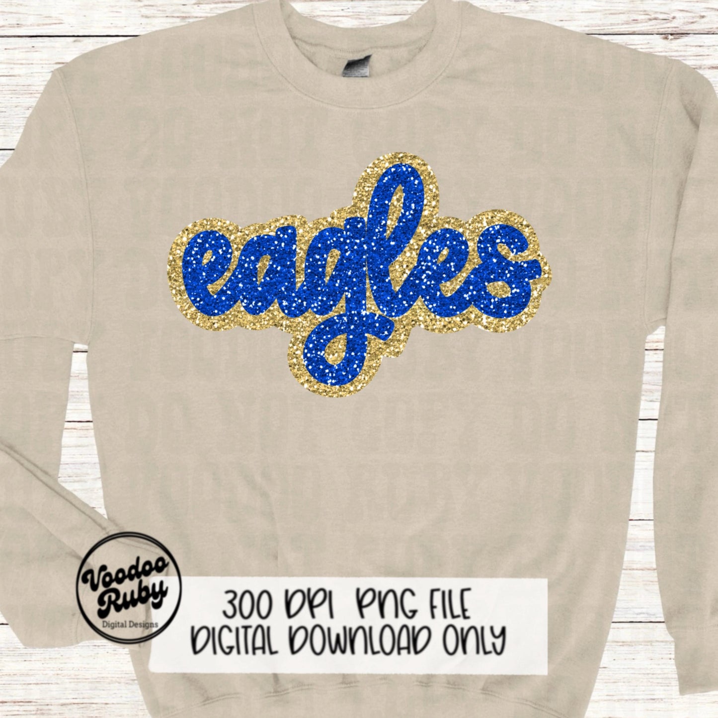 Eagles Mascot PNG: Hand-Drawn Faux Sequin Design (Digital Download)