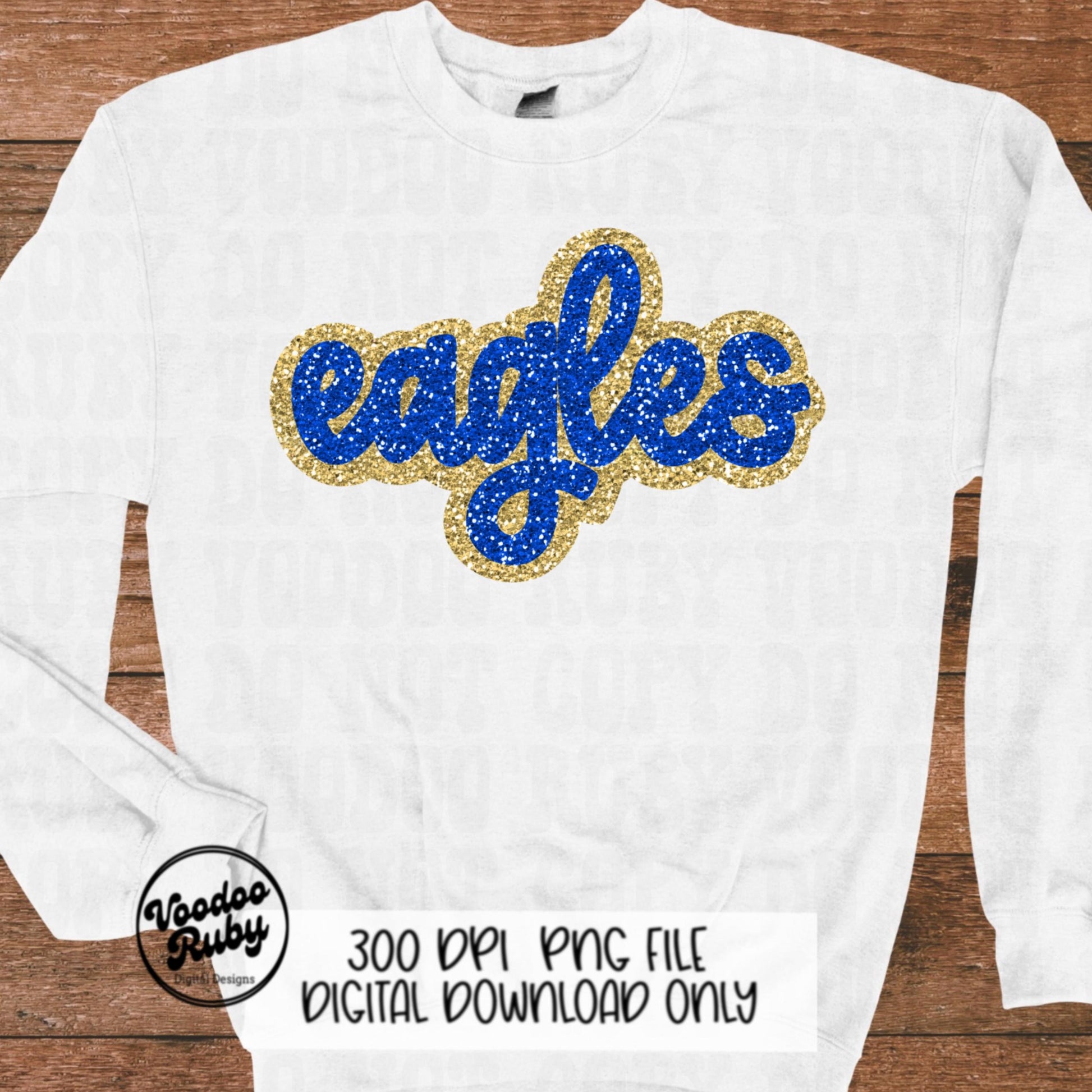 Eagles Mascot PNG: Hand-Drawn Faux Sequin Design (Digital Download)