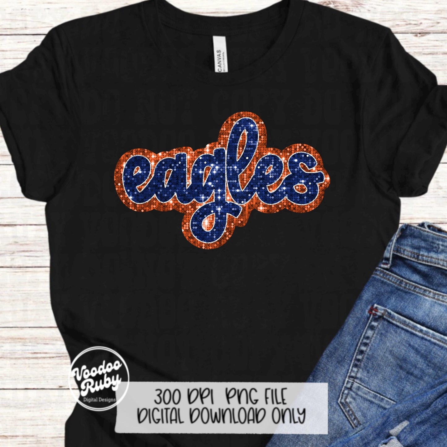 Eagles Mascot PNG: Hand-Drawn Faux Sequin Design (Digital Download)