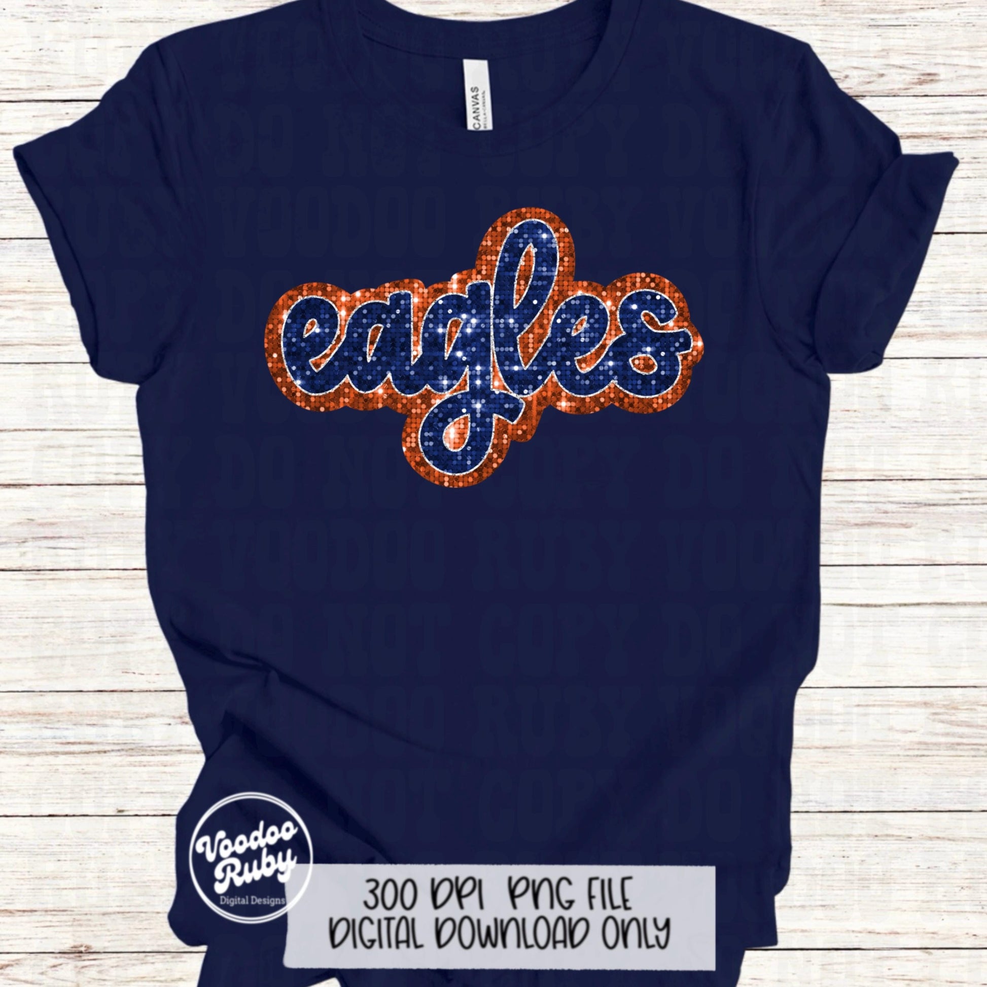 Eagles Mascot PNG: Hand-Drawn Faux Sequin Design (Digital Download)
