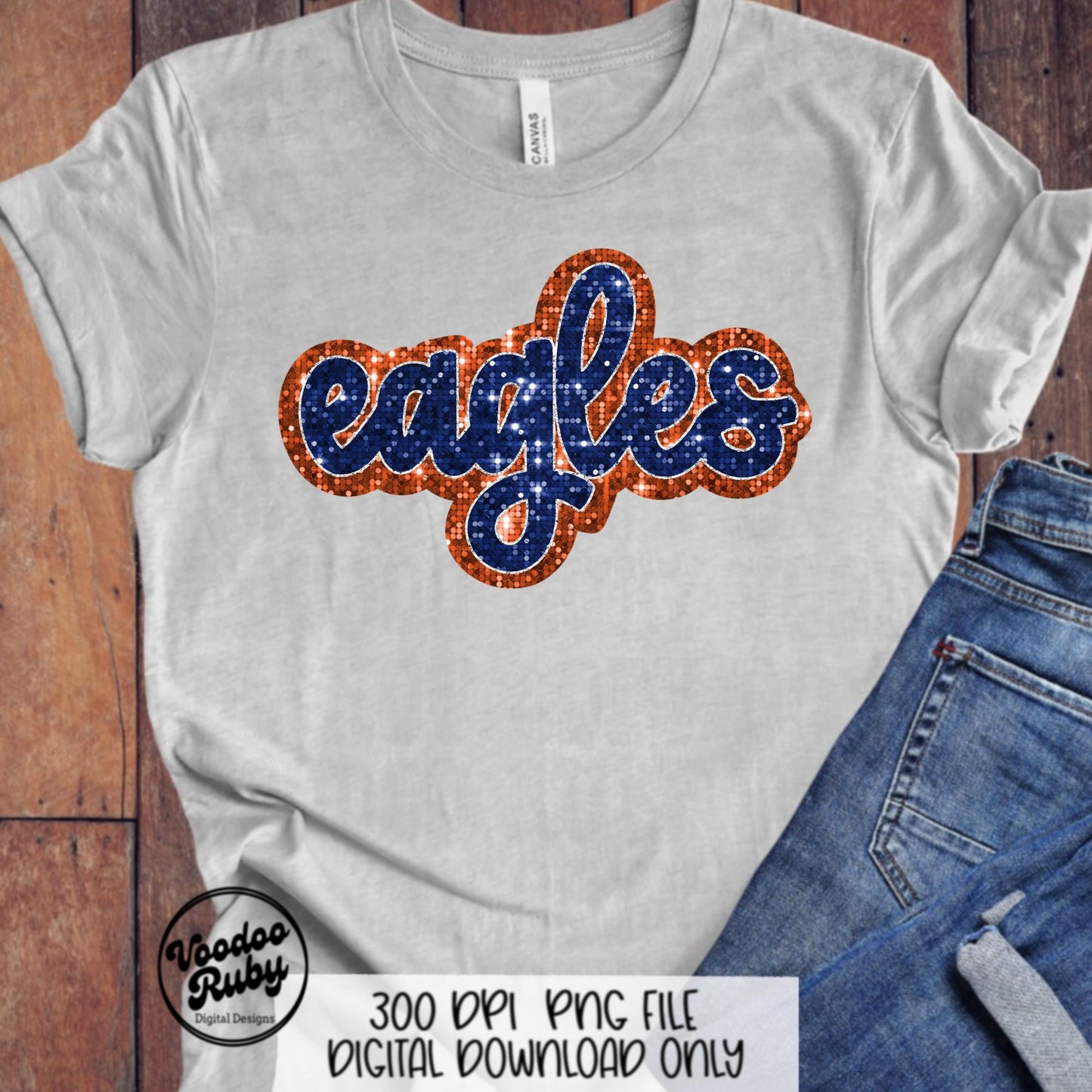 Eagles Mascot PNG: Hand-Drawn Faux Sequin Design (Digital Download)